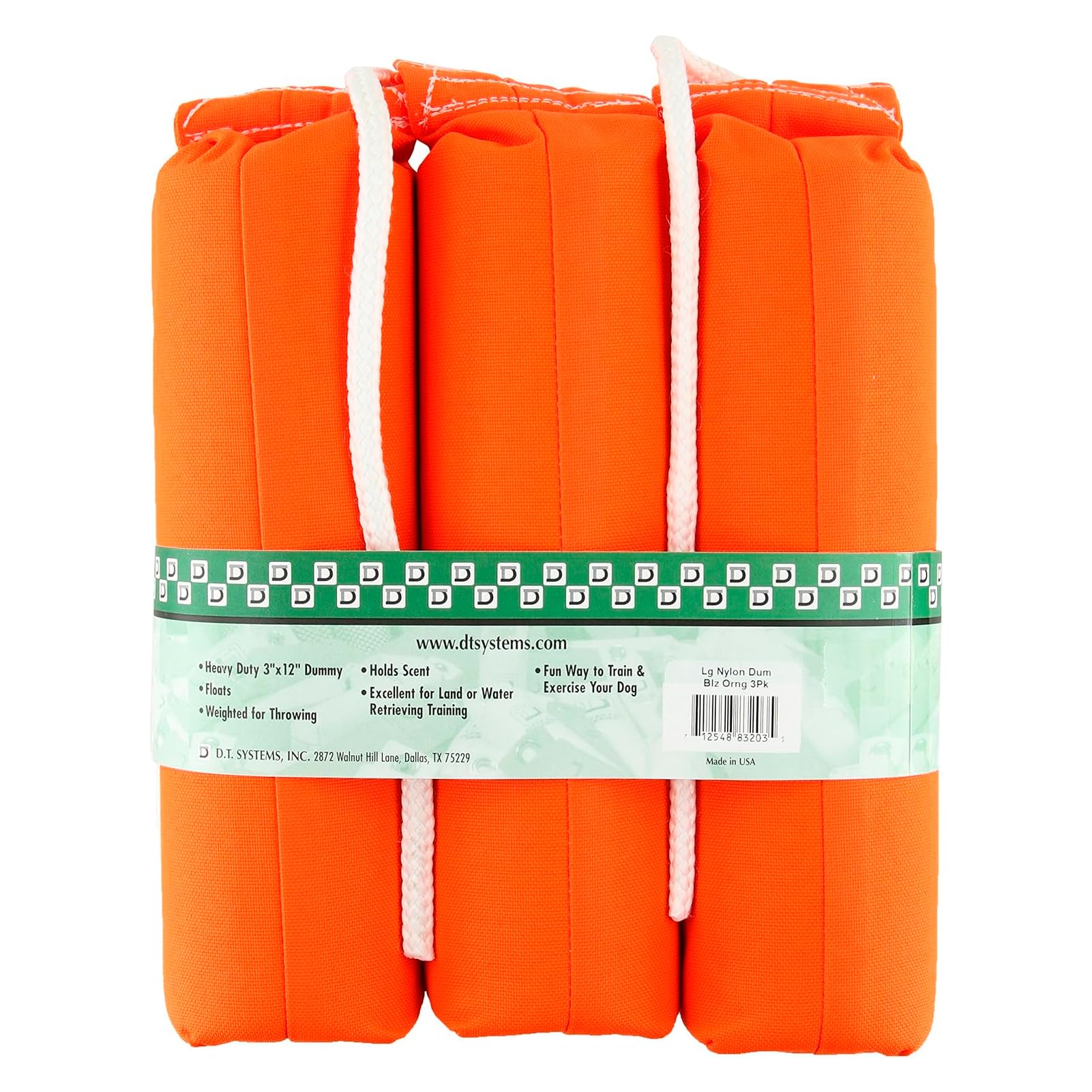 D.T. Systems Cordura Nylon Dog Training Dummy, Blaze Orange, Large, 3-Inch By 12-Inch, 3-Pack (83203)