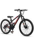 Glerc 24 Inch Kids Bike, Kids Mountain Bike for Boys and Girls Ages 9-14, 21-Speed Skyline Bicycle with Front Suspension and Dis