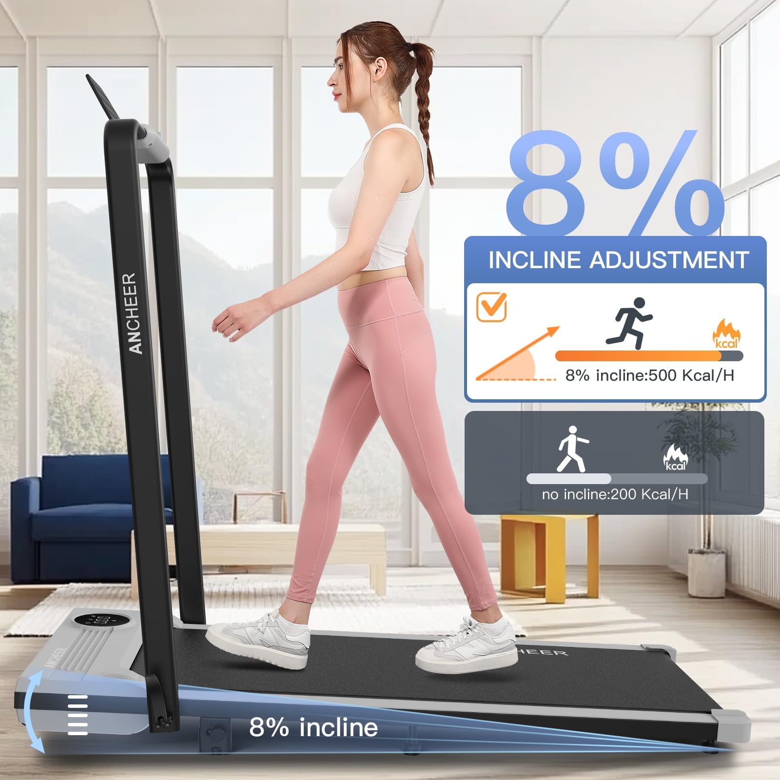 Ancheer Walking Pad Treadmill With Incline And Handle Bar - Under Desk Treadmill 4 In 1 Folding Treadmills For Home Office/Led D
