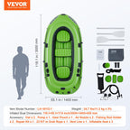 Vevor Inflatable Boat, 3-Person Inflatable Fishing Boat, Strong Pvc Portable Boat Raft Kayak, 45.6 Aluminum Oars, Fishing Rod Ho
