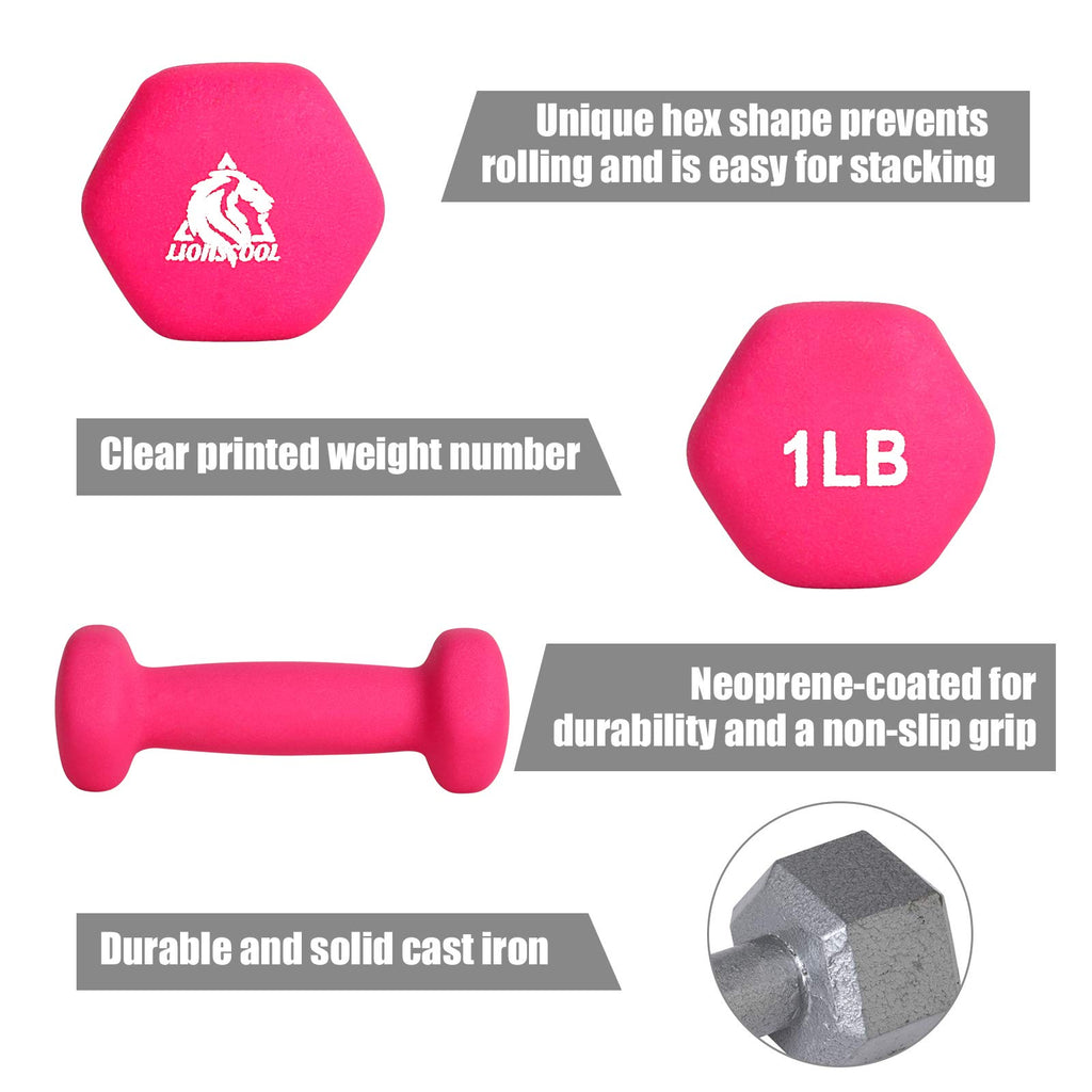 Lionscool Neoprene Coated Dumbbell Weights (Rose Pink 1Lb Pair)