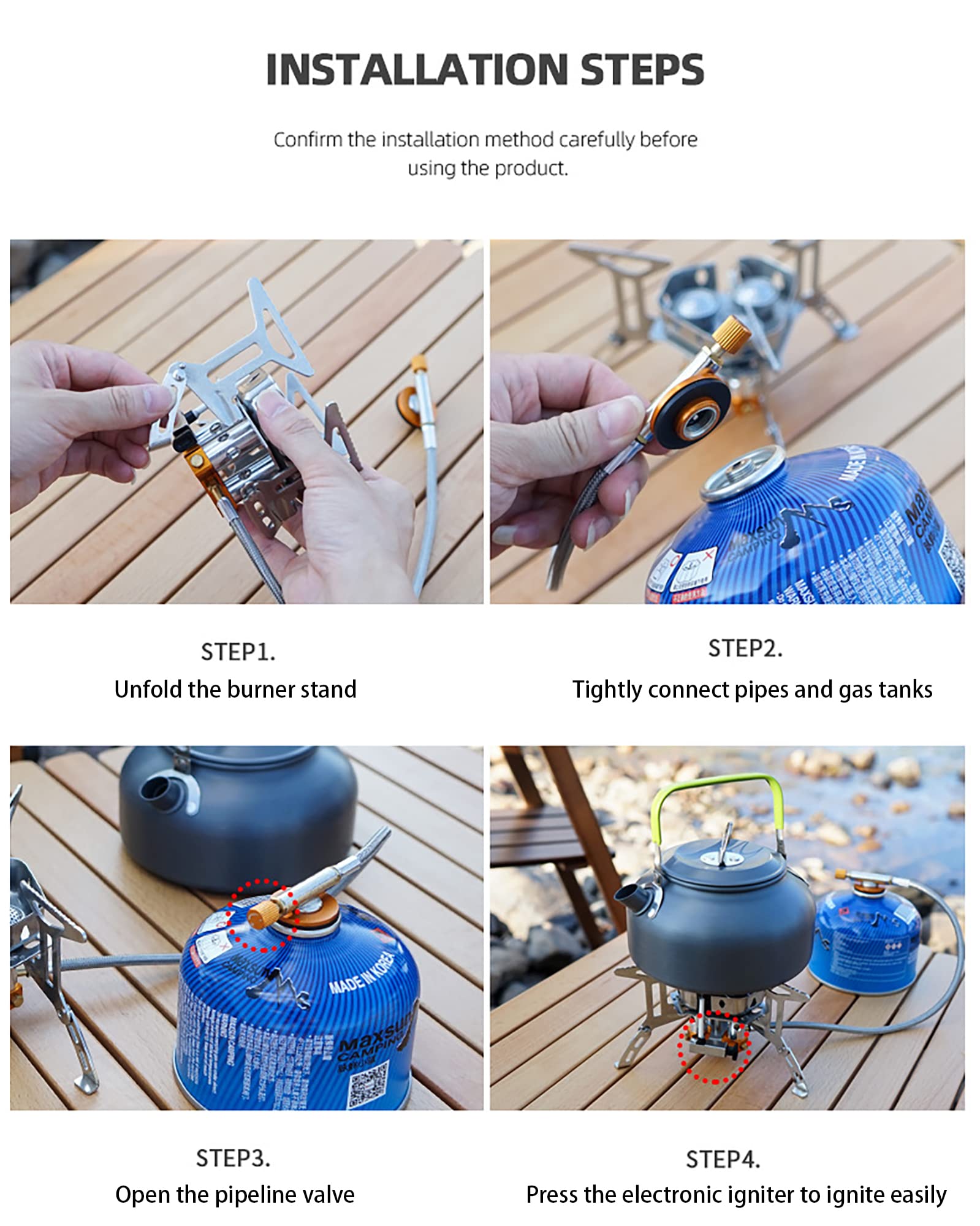 Dzrzvd Windproof Portable Backpacking Stove Burner,Piezo Ignition,Stove Adapter,Safe Pipeline,High-Power,Lightweight,Propane But