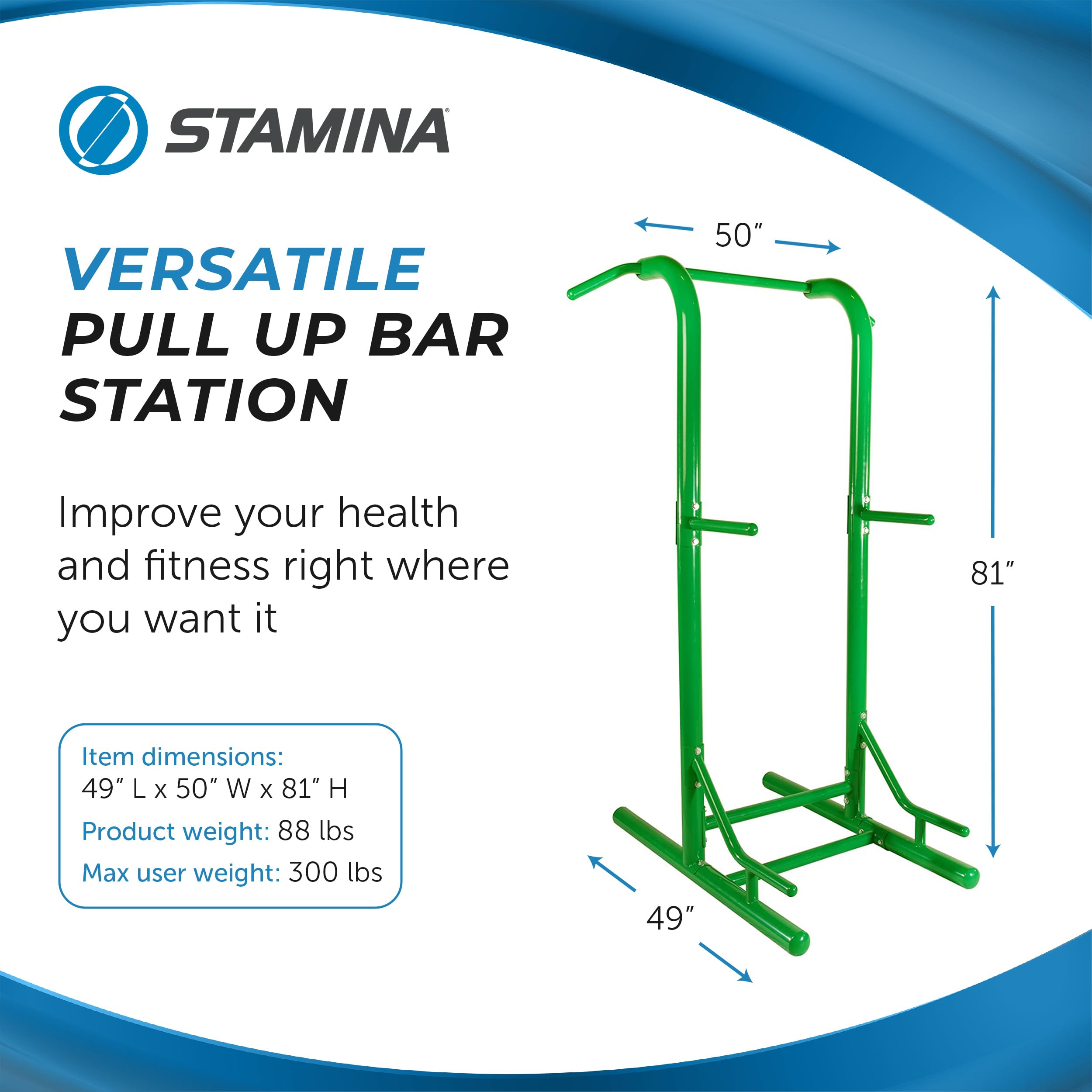 Stamina Outdoor Fitness Power Tower Dip Bar - Pull Up Bar Station With Smart Workout App - Dip Bars For Home Workout - Up To 300