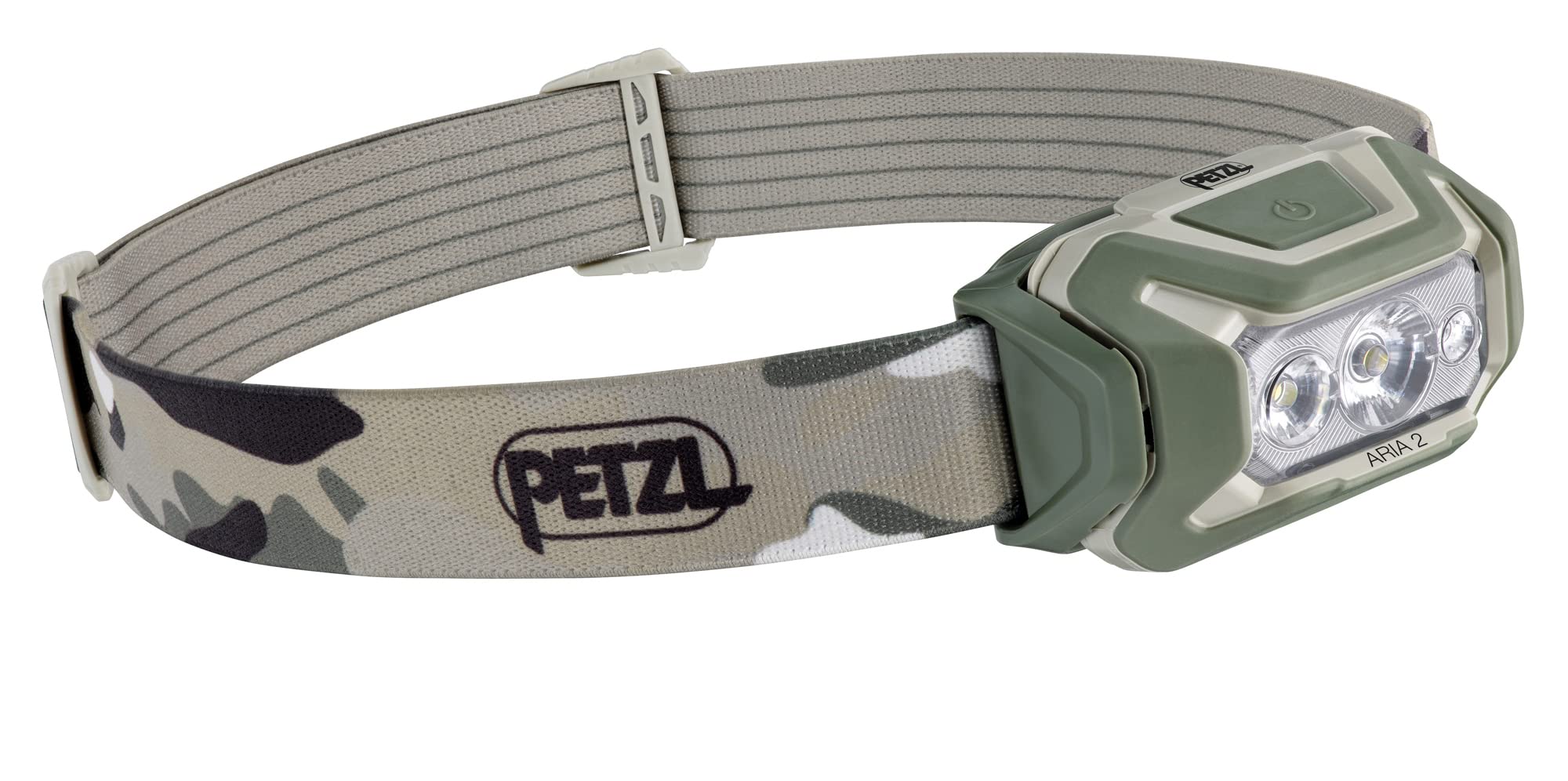 PETZL ARIA 2 RGB, Compact, durable, waterproof headlamp with white, red, green and blue modes, 450 lumens, Camo