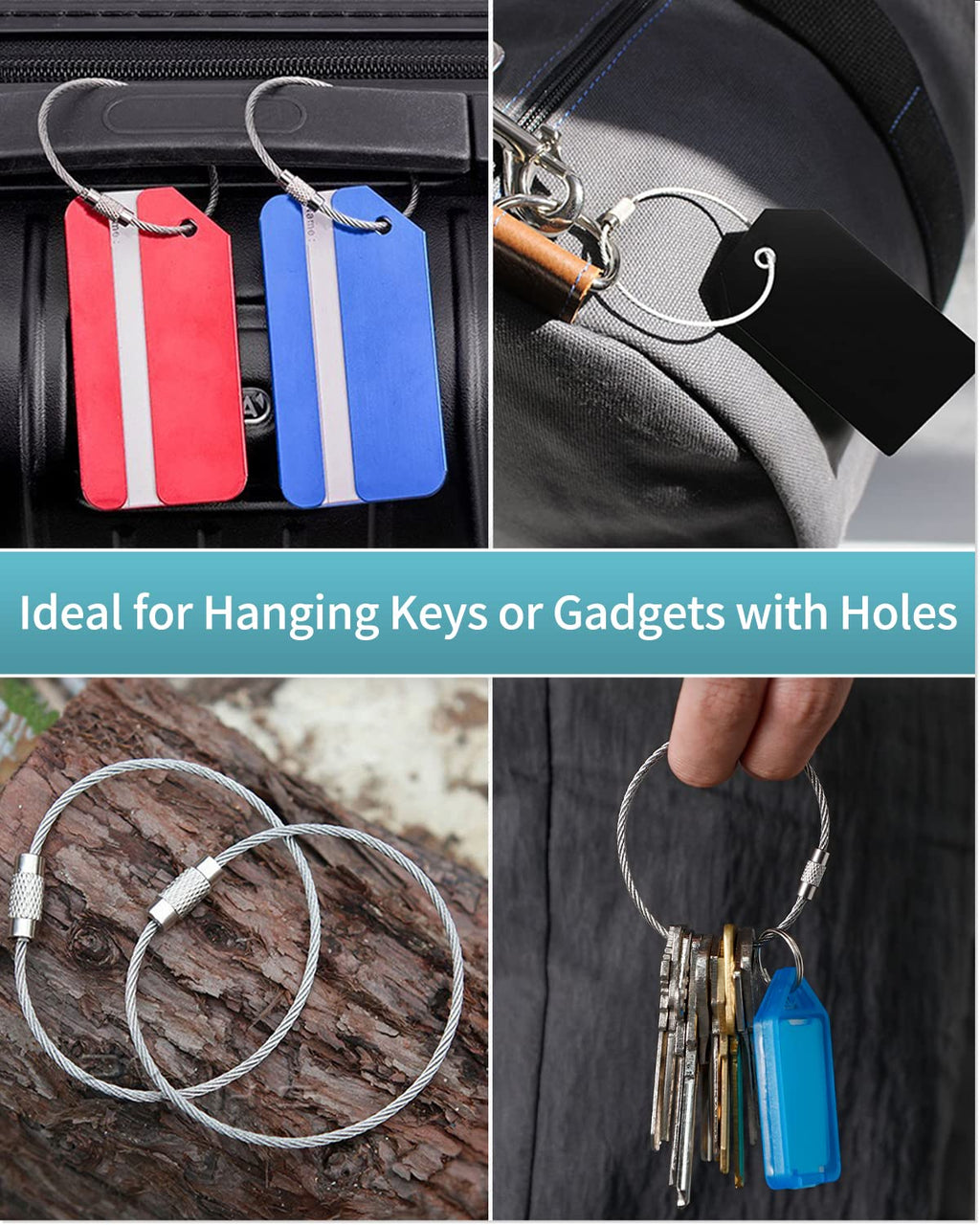 Pawfly 5 Inch Wire Keychain Cable Large Stainless Steel Key Ring Loop Holder For Outdoor Hiking Heavy Duty Connectable Luggage T