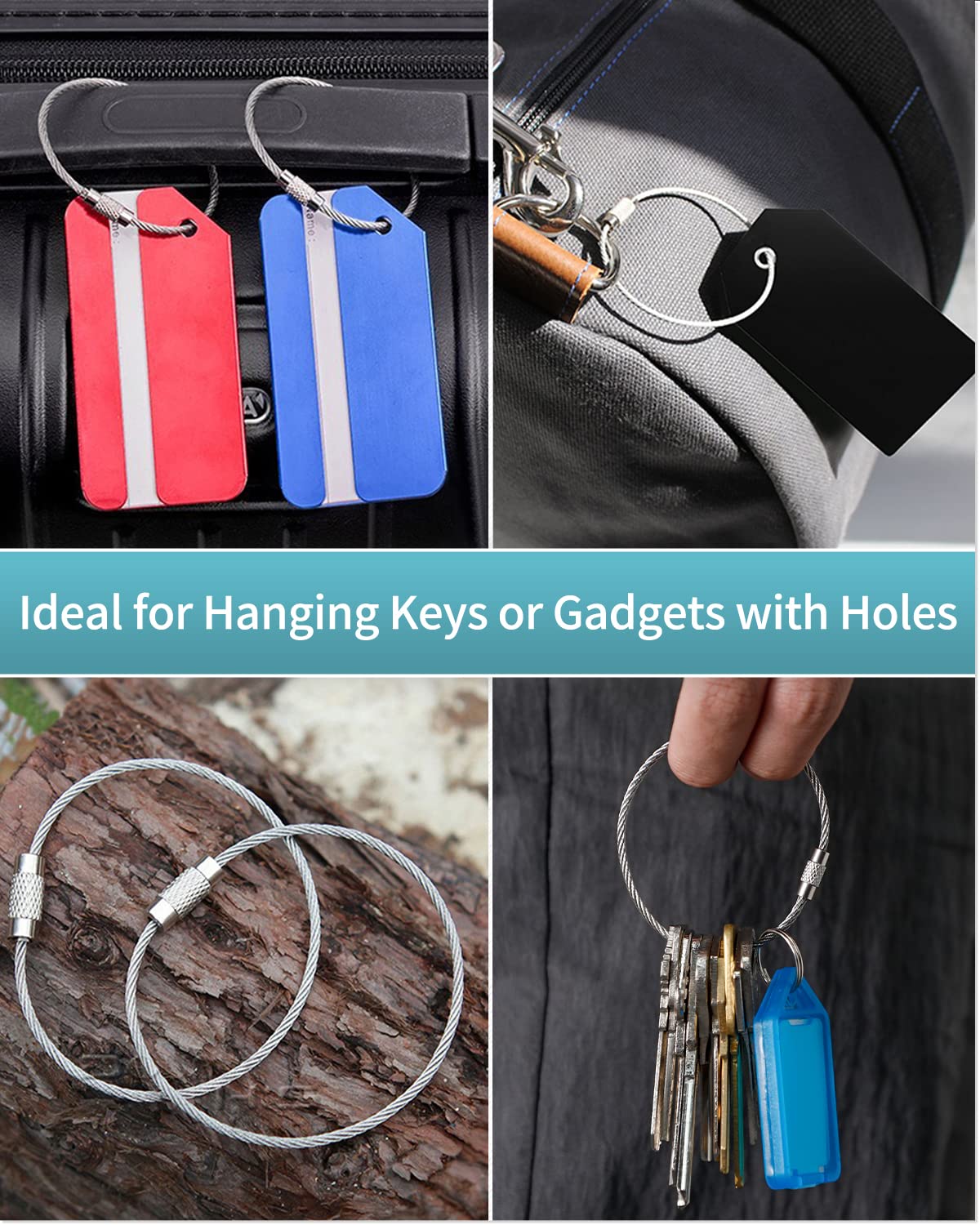 Pawfly 5 Inch Wire Keychain Cable Large Stainless Steel Key Ring Loop Holder For Outdoor Hiking Heavy Duty Connectable Luggage T