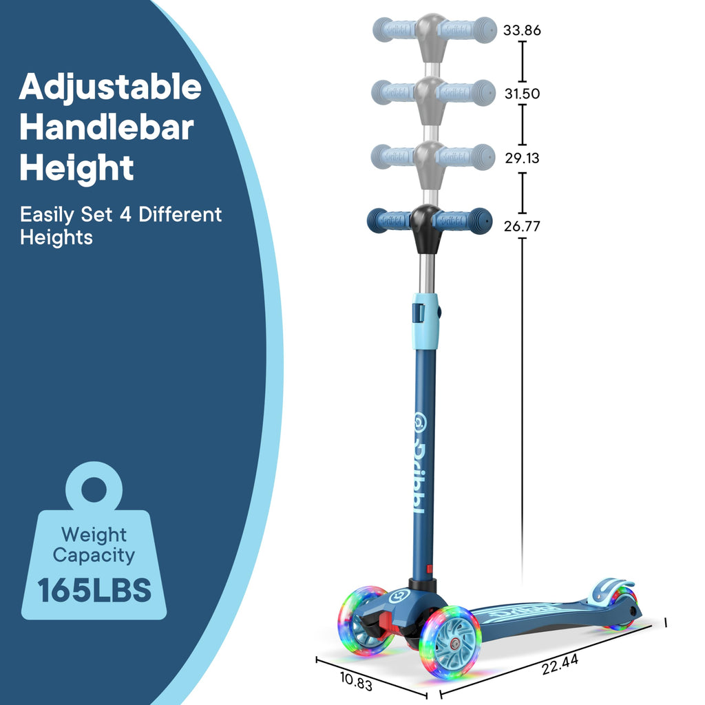 Dribbl 3-Wheel Kids Scooter - Lean-to-Steer Technology, Adjustable Height Handlebar, Wide Anti-Slip Deck, Scooter for Boys & Gir