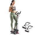 Sunny Health & Fitness Total Body 2-in-1 Smart Stepper Machine for Home with Handlebar and Resistance Bands, Total Body Workout,