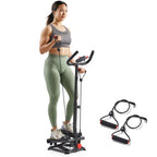 Sunny Health & Fitness Total Body 2-in-1 Smart Stepper Machine for Home with Handlebar and Resistance Bands, Total Body Workout,