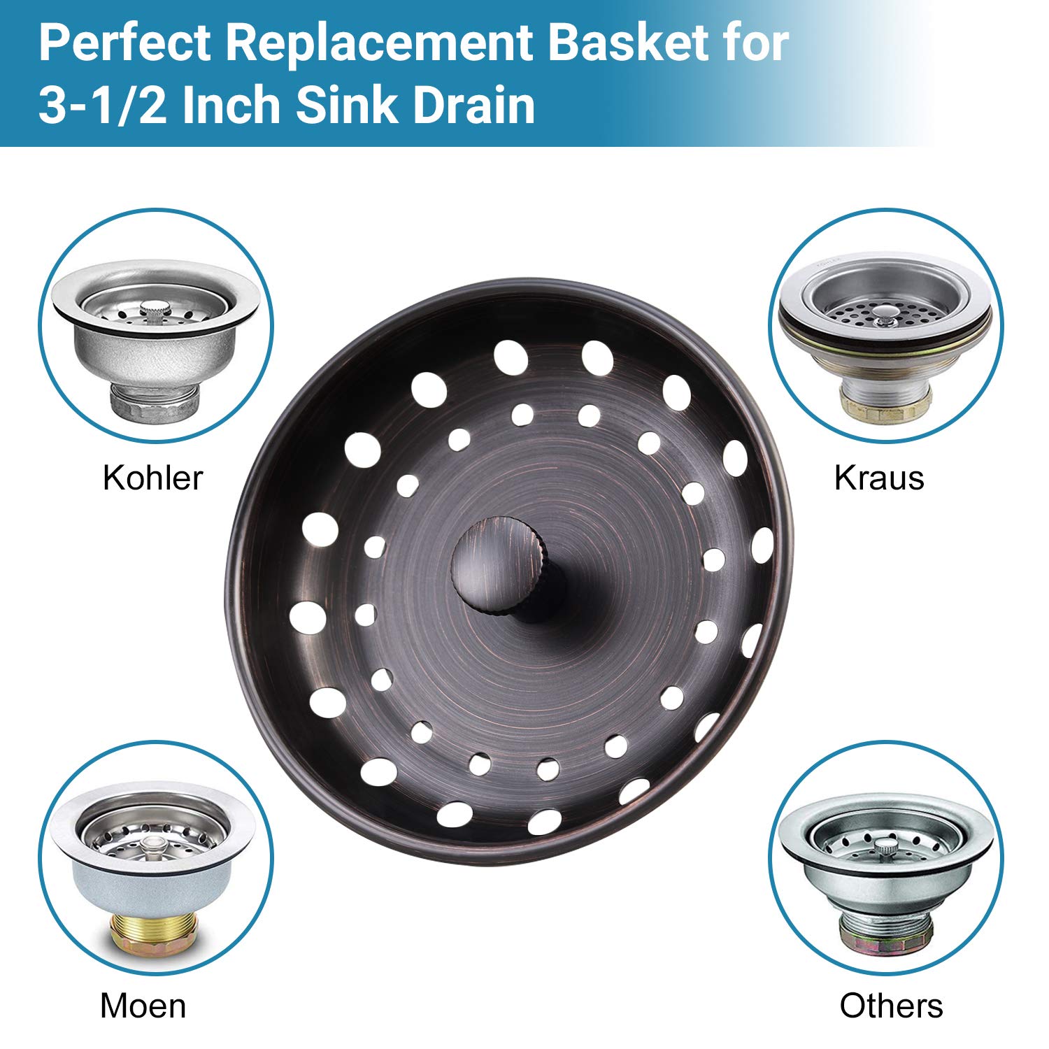 Kone Kitchen Sink Stopper And Strainer 2 Pack Oil Rubbed Bronze Sink Basket Strainer Replacement For Standard 3-12 Inch Drain, S