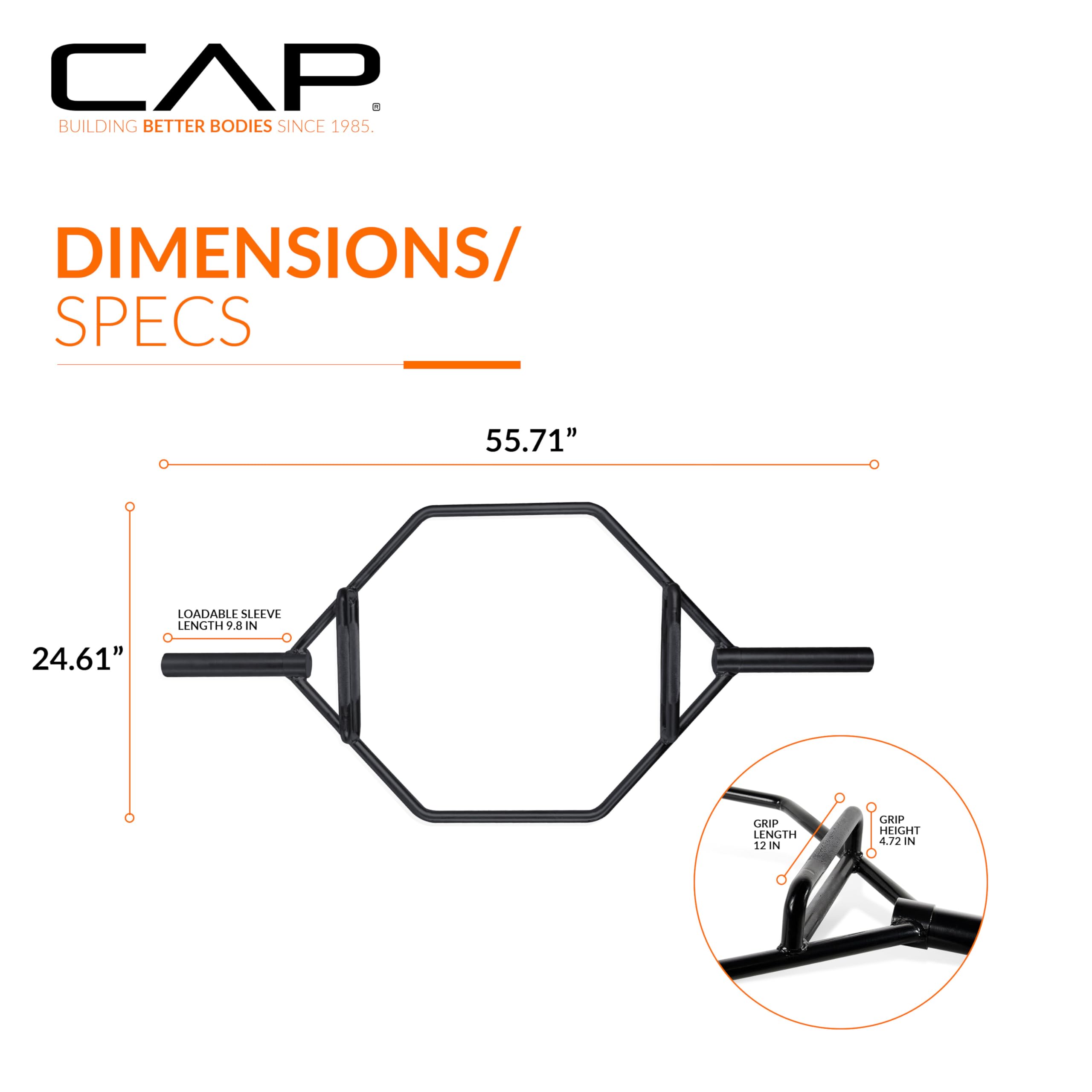 Cap Barbell Olympic Hex / Trap /Shrug /Deadlift Bar With Combo Grips, Black - New Version (Obis-89Hb)