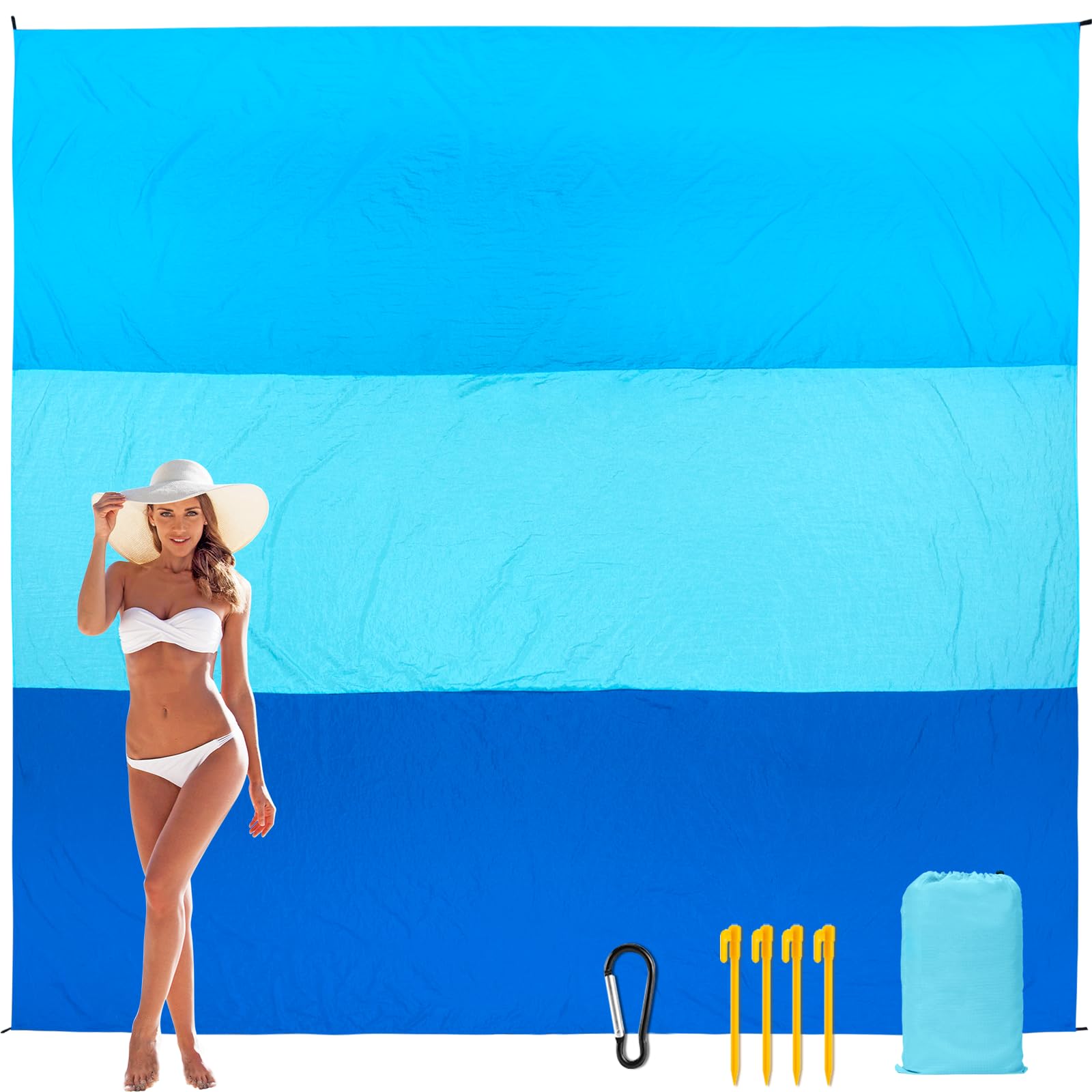 Hihoho Beach Blanket, Sandproof Beach Mat, Waterproof Quick Drying Lightweight Outdoor Picnic Mat 120 ''X108 '' For 2-8 Adults W