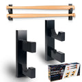Invech 2 Black Baseball Bat Holder, Wall Mount Display Case, Sturdy Wood Horizontal Rack & Bracket, Bat Souvenir Stand with Scre
