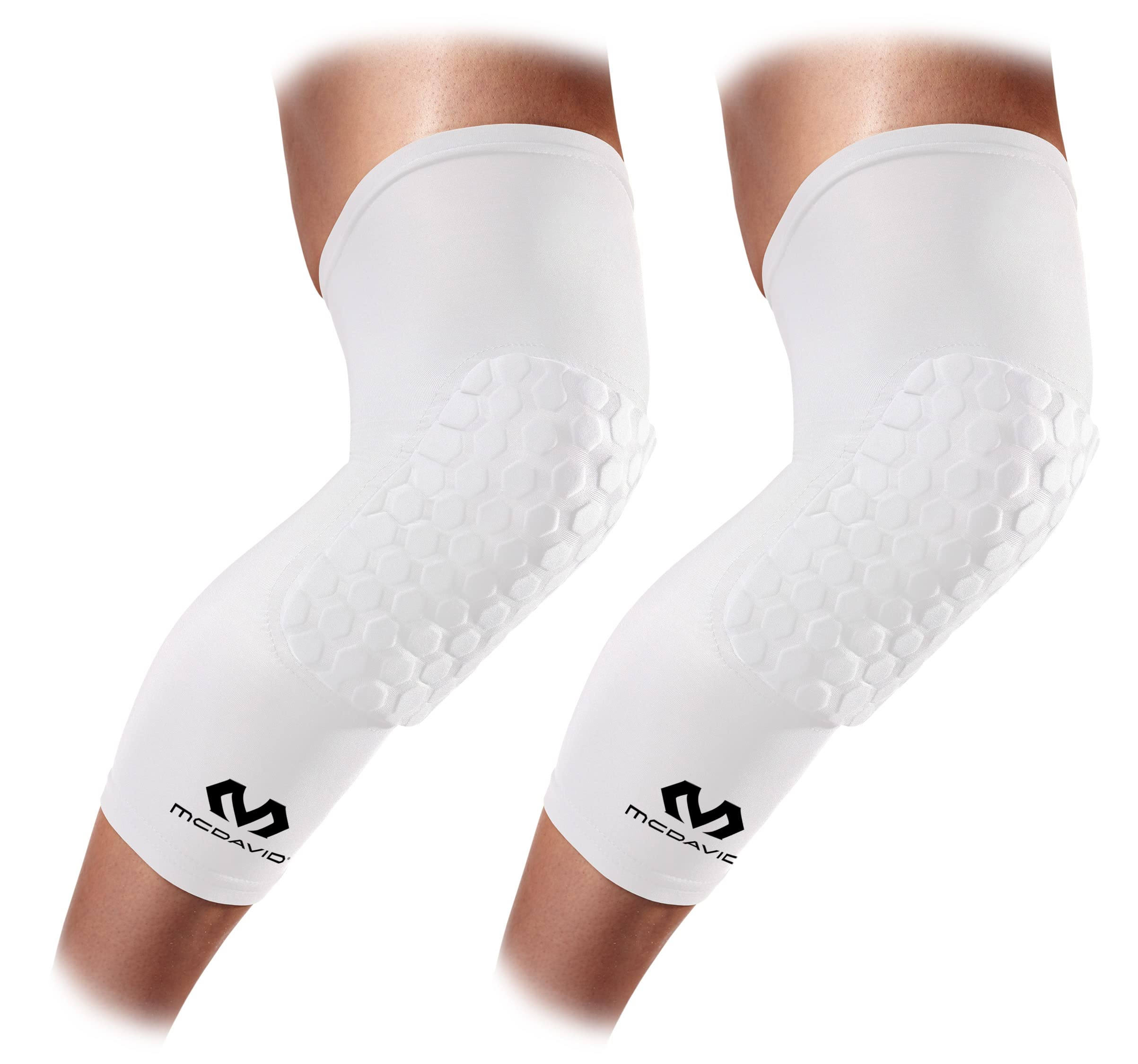Mcdavid Hex Knee Compression Sleeves, Pull-On Padded Protection, Moisture Wicking (1 Pair), White