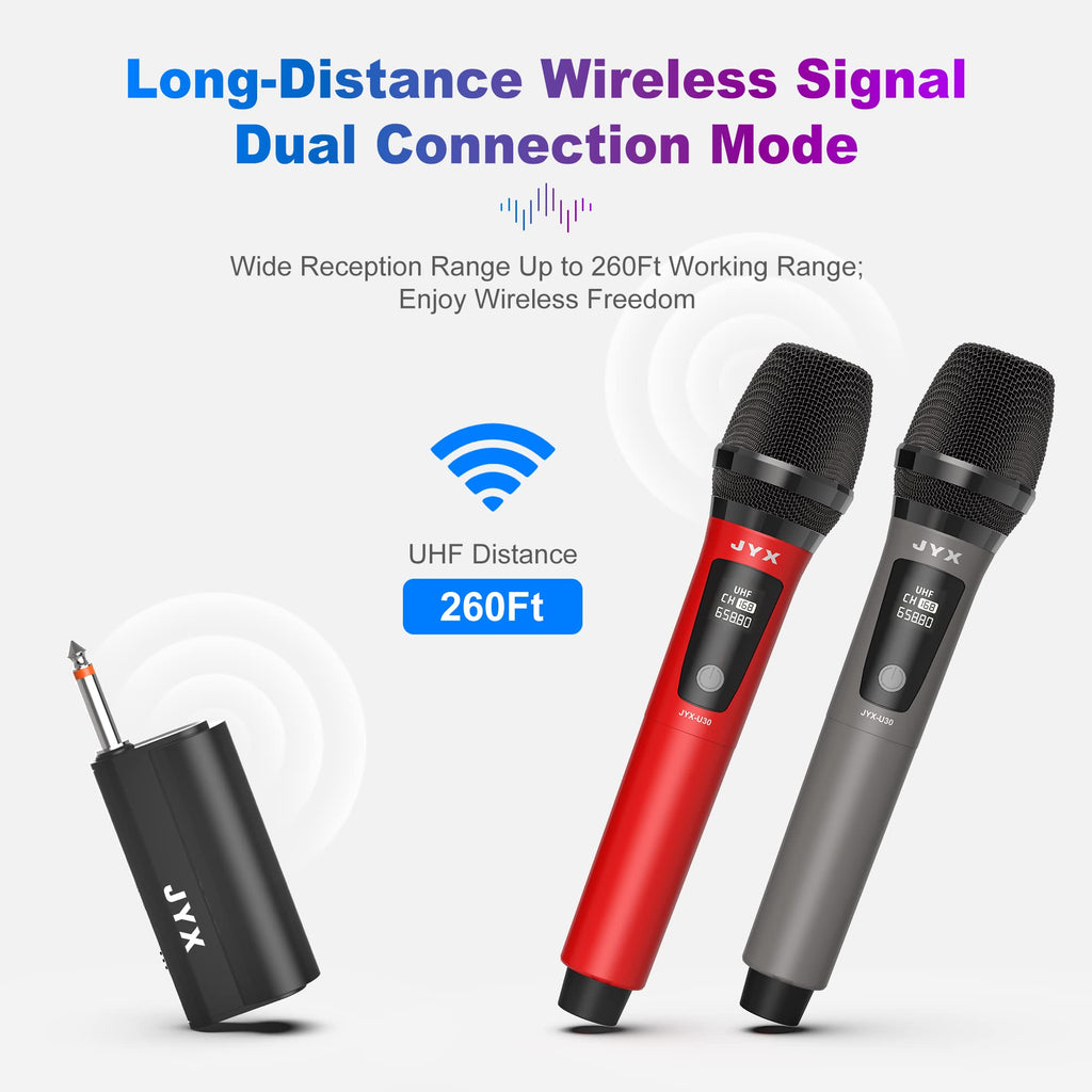 Fanfun Wireless Microphones, Dual Uhf Handheld Dynamic Mic With Receiver, 635Mm(14)Output,35Mm (18) Adapter,160Ft Range, Metal R