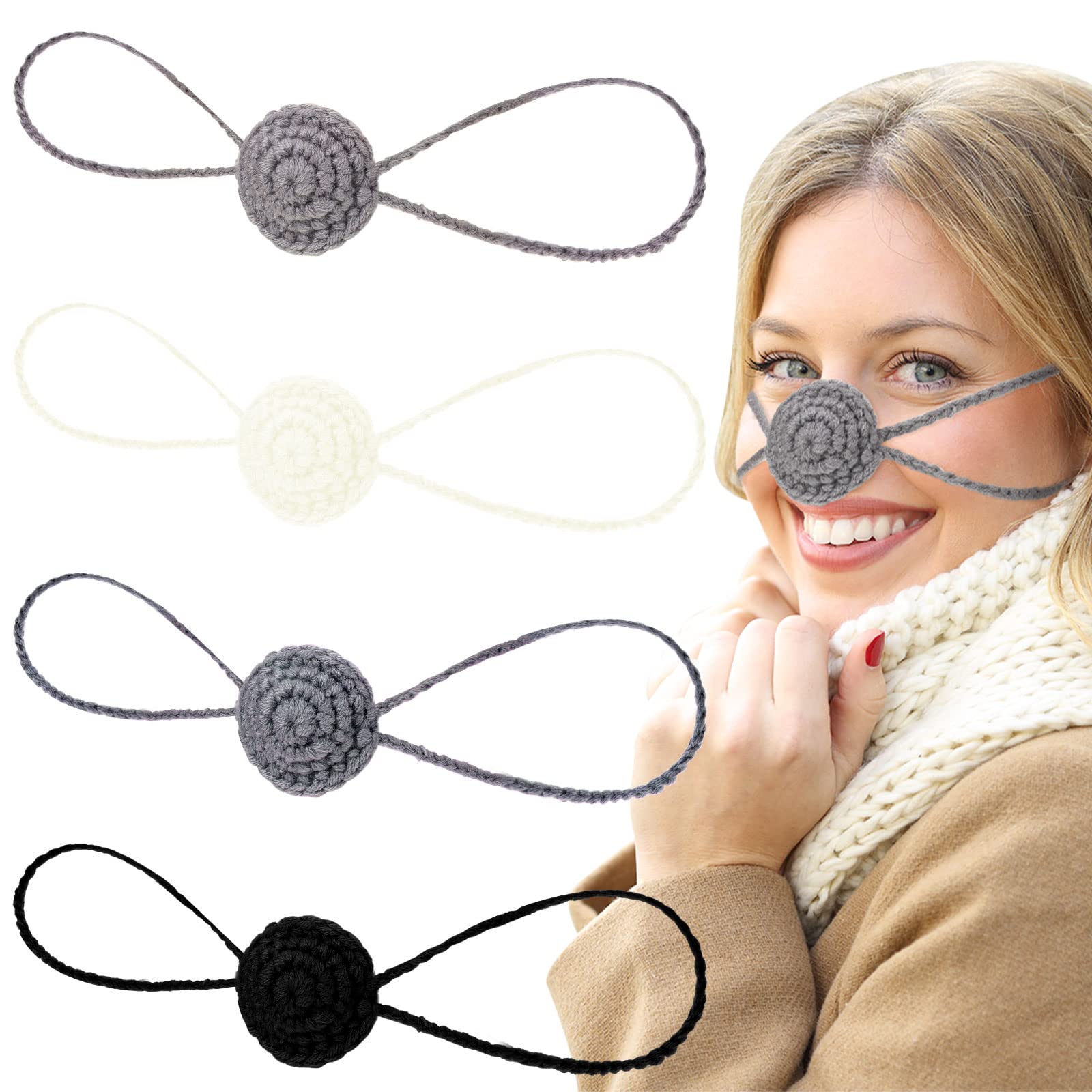 Eurzom 4 Pcs Winter Nose Warmer Soft Black Beige Light Grey Dark Grey Crochet Comfort Wool Nose Cover Funny Winter Gifts for Wom