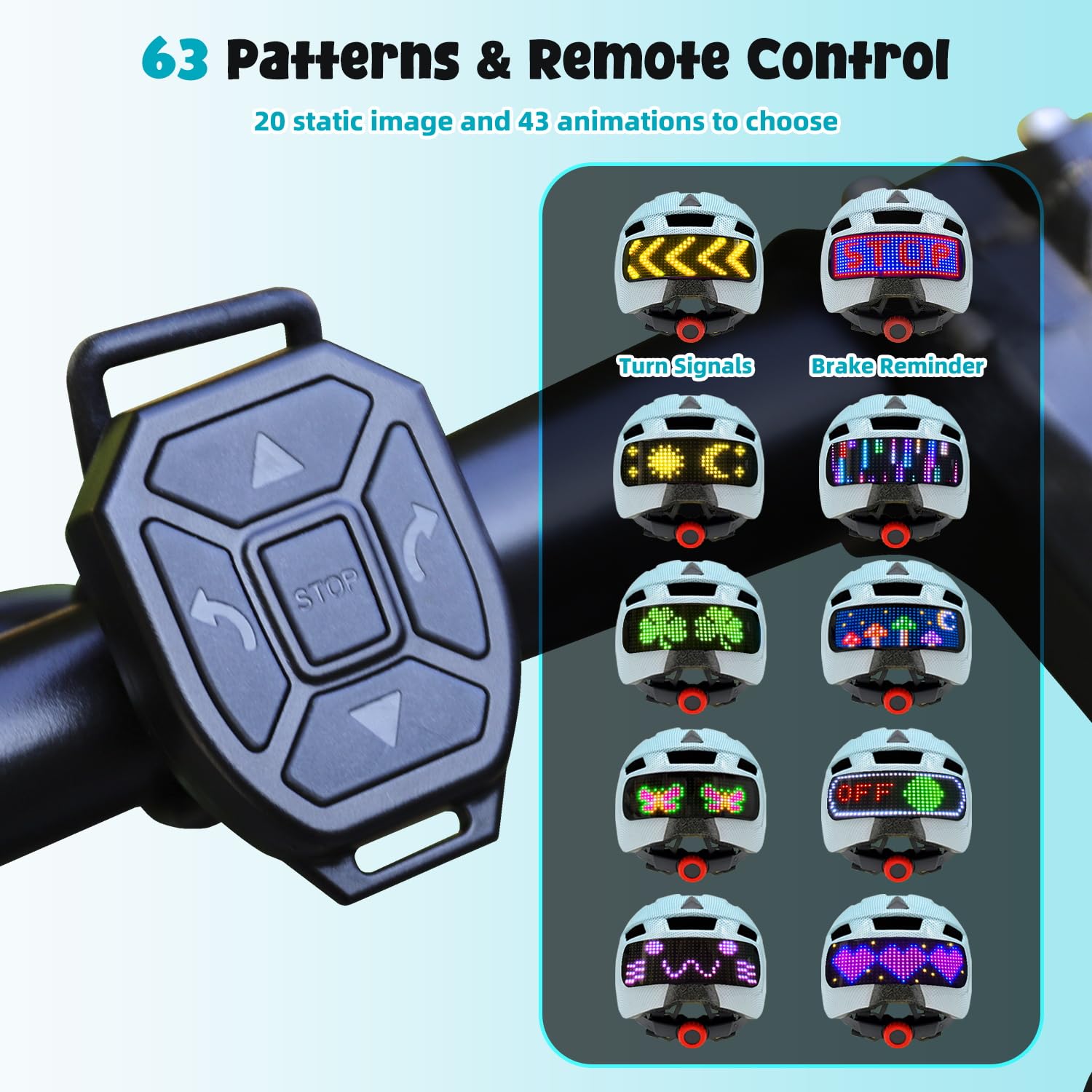 Kids Bike Helmet With Led Display, Size Adjustable Smart Bicycle Helmet With Remote Control, 63 Patterns, 11 Air Vents, For Skat