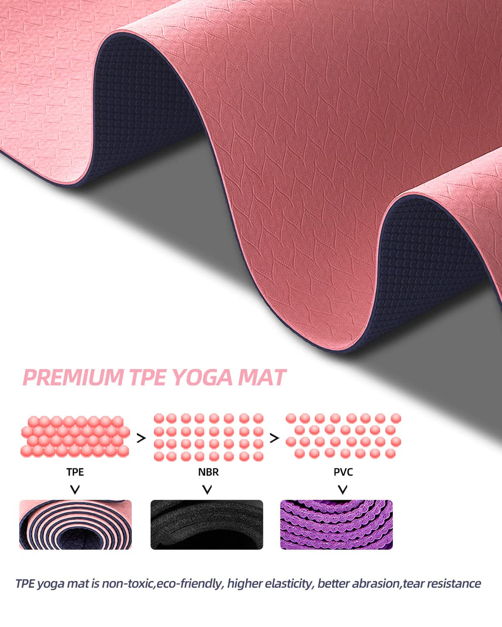 Coolmoon 1/4 Inch Extra Thick Yoga Mat Double-Sided Non Slip,Yoga Mat For Women And Men,Fitness Mats With Carrying Strap,Eco Fri