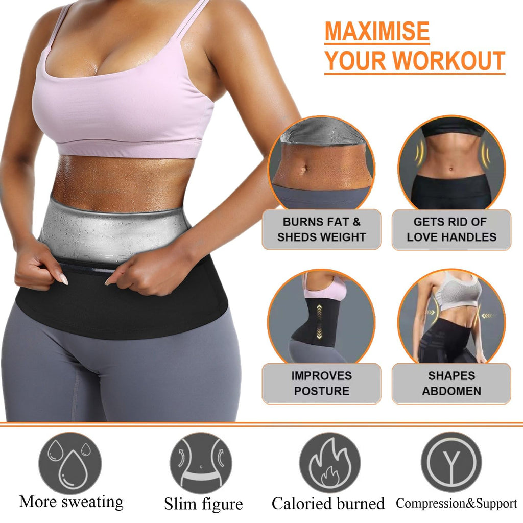 huiming Sauna Suit Waist Trimmer for Women Waist Trainer sweat band for stomach Belt Lower Belly Plus Size (Silvery, XXL/3XL)