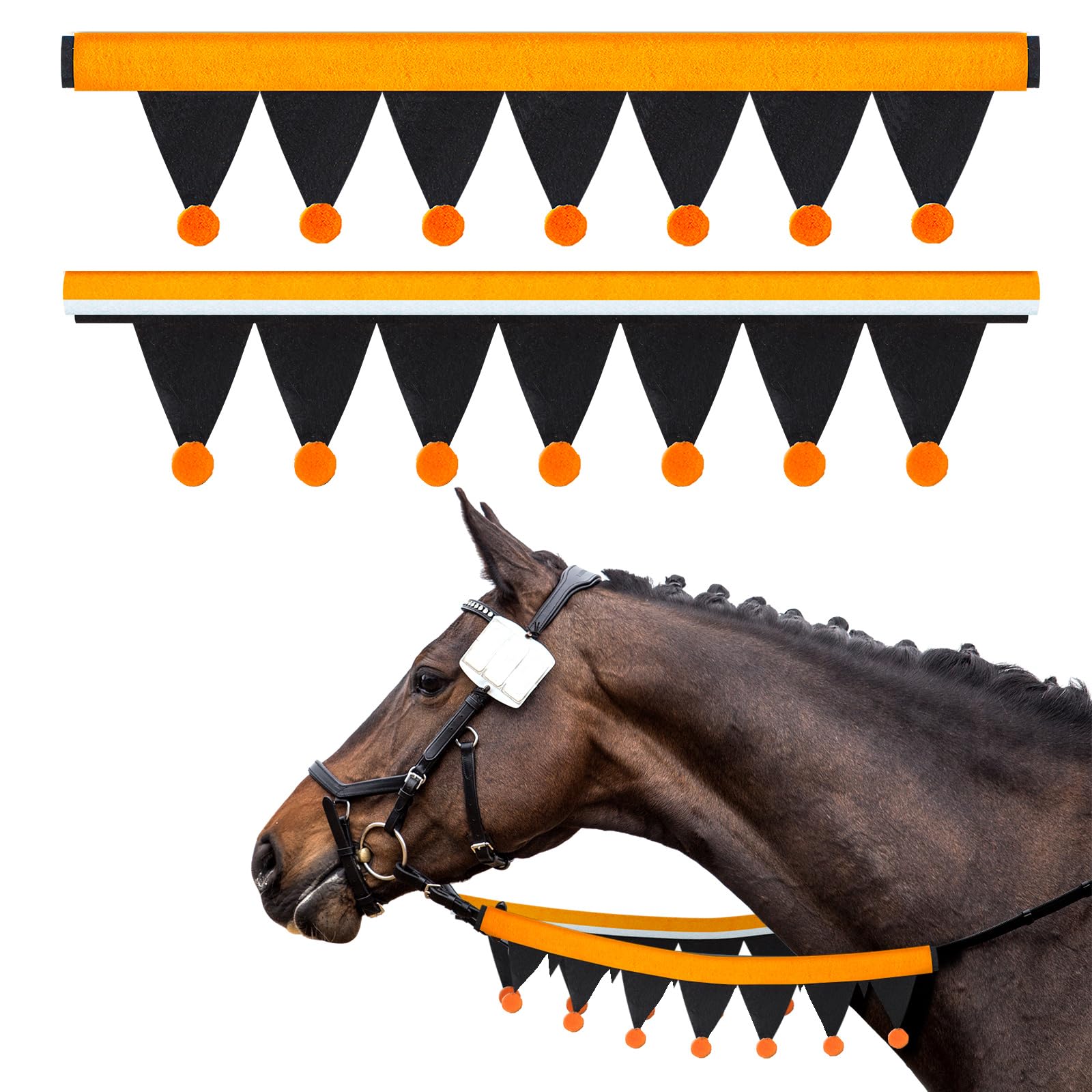 SATINIOR 2 Pcs Halloween Rein Covers for Halloween Horse Costume Accessories with Orange Balls Holiday Festive Decor Equestrian 