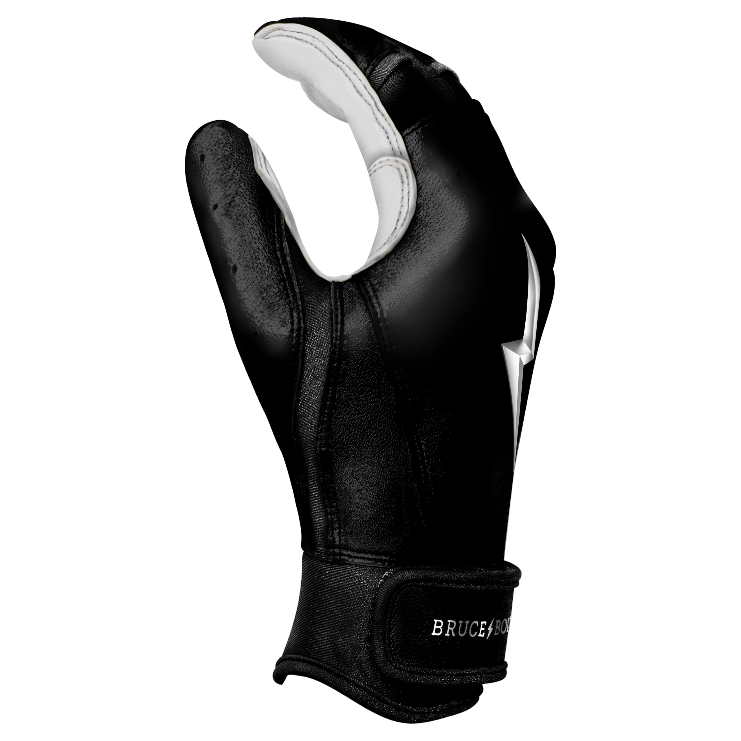 BRUCE BOLT Chrome Series Short Cuff Black Batting Glove - Black Youth Small