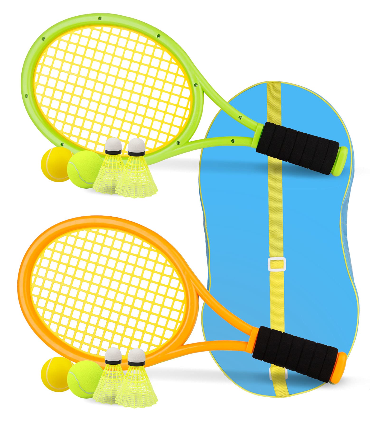 Kids Tennis Racket,17 Inch Plastic Tennis Racket With 2 Soft Balls,2 Tennis Balls And 4 Shuttlecocks For Kid,Toddler Outdoor/Ind