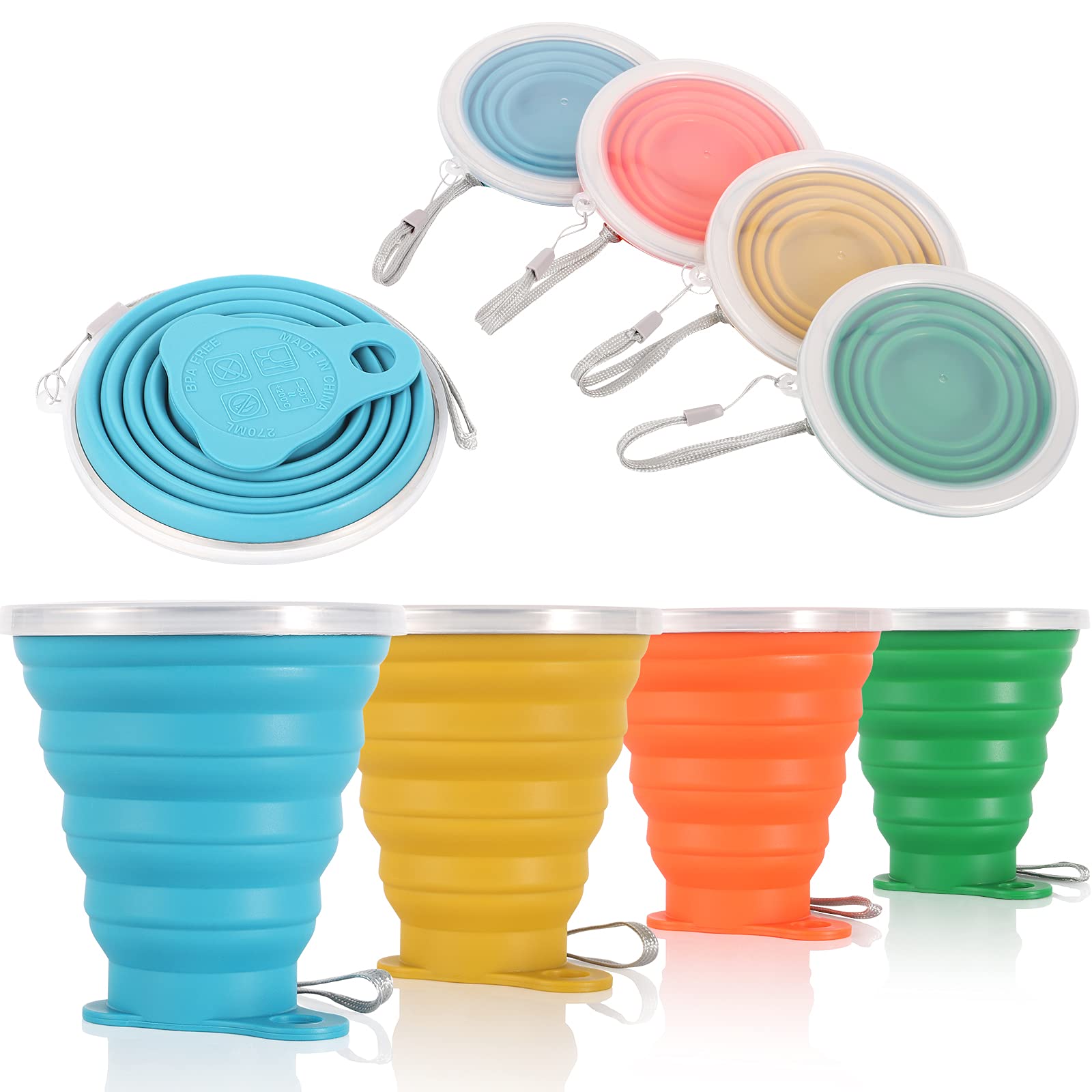 ME.FAN Silicone Collapsible Travel Cup - Silicone Folding Camping Cup with Lids - Expandable Drinking Cup Set - Portable, Gradua