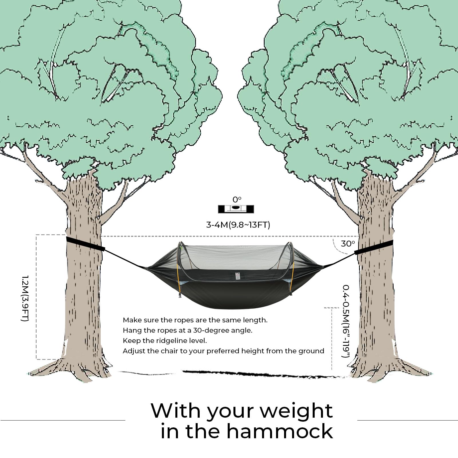 Rivenlo Camping Hammock Tent With Mosquito Net & Rainfly, 3 In 1 Waterproof Lightweight Portable Sleeping Hammock Bug Backpacker