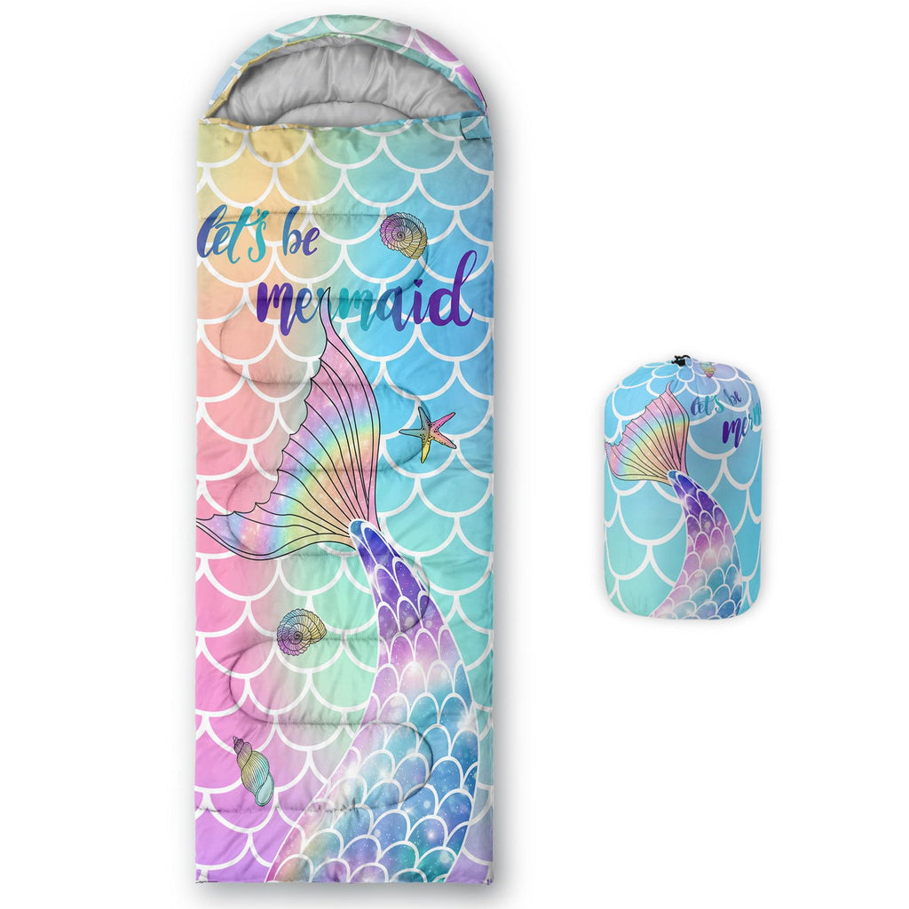 Datura Home Kids Sleeping Bag For Girls,Mermaid Rainbow Scales-Lightweight Warm Outdoor Indoor-Waterproof Cold Weather Resistant
