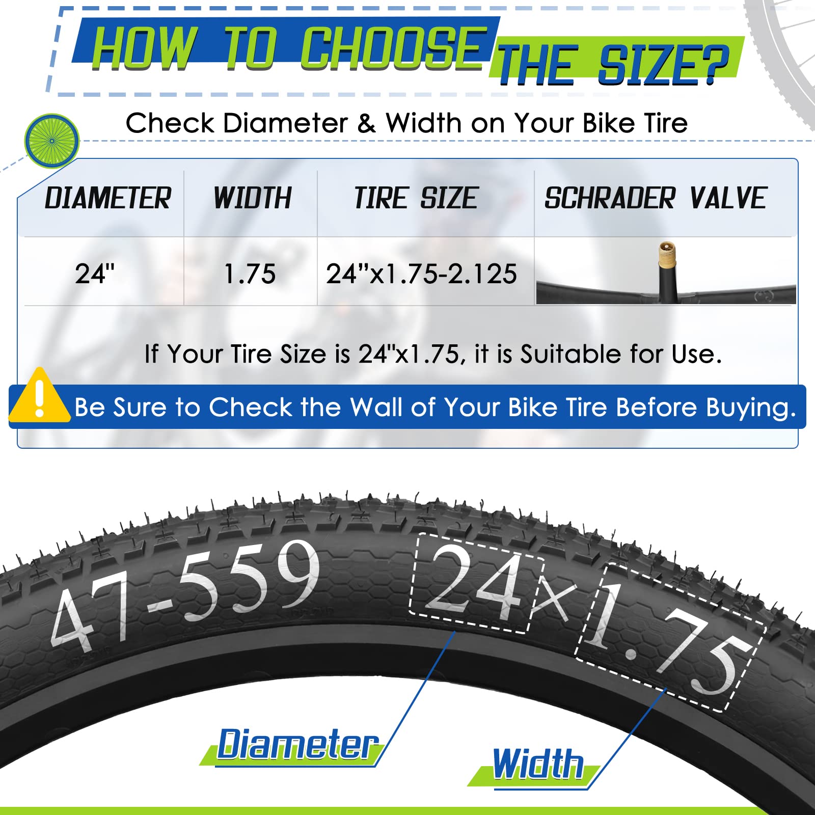 24'' Bicycle Tubes Fit 1.75/1.95/2.125, 4 Pack Bike Interior Tube - Schrader Valve With 2 Tire Levers, Professional Bike Inner T