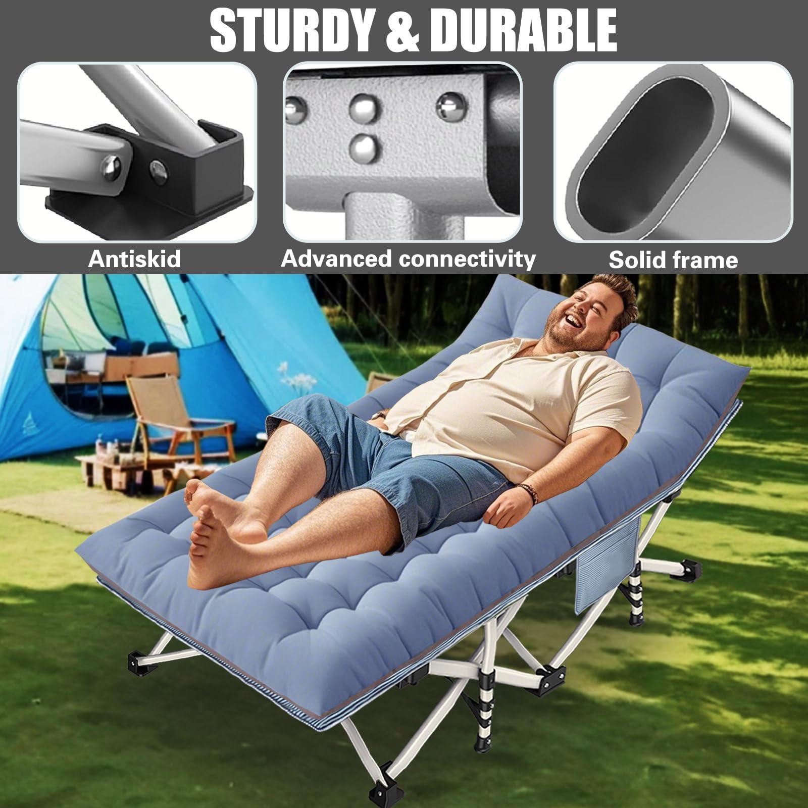 Colmerd 2 Pack Extra Wide Cot Xxl Sleeping Cots For Adults 79 L X 32 W X 18 H Camping Cot With Comfortable Mattress Camping Cots