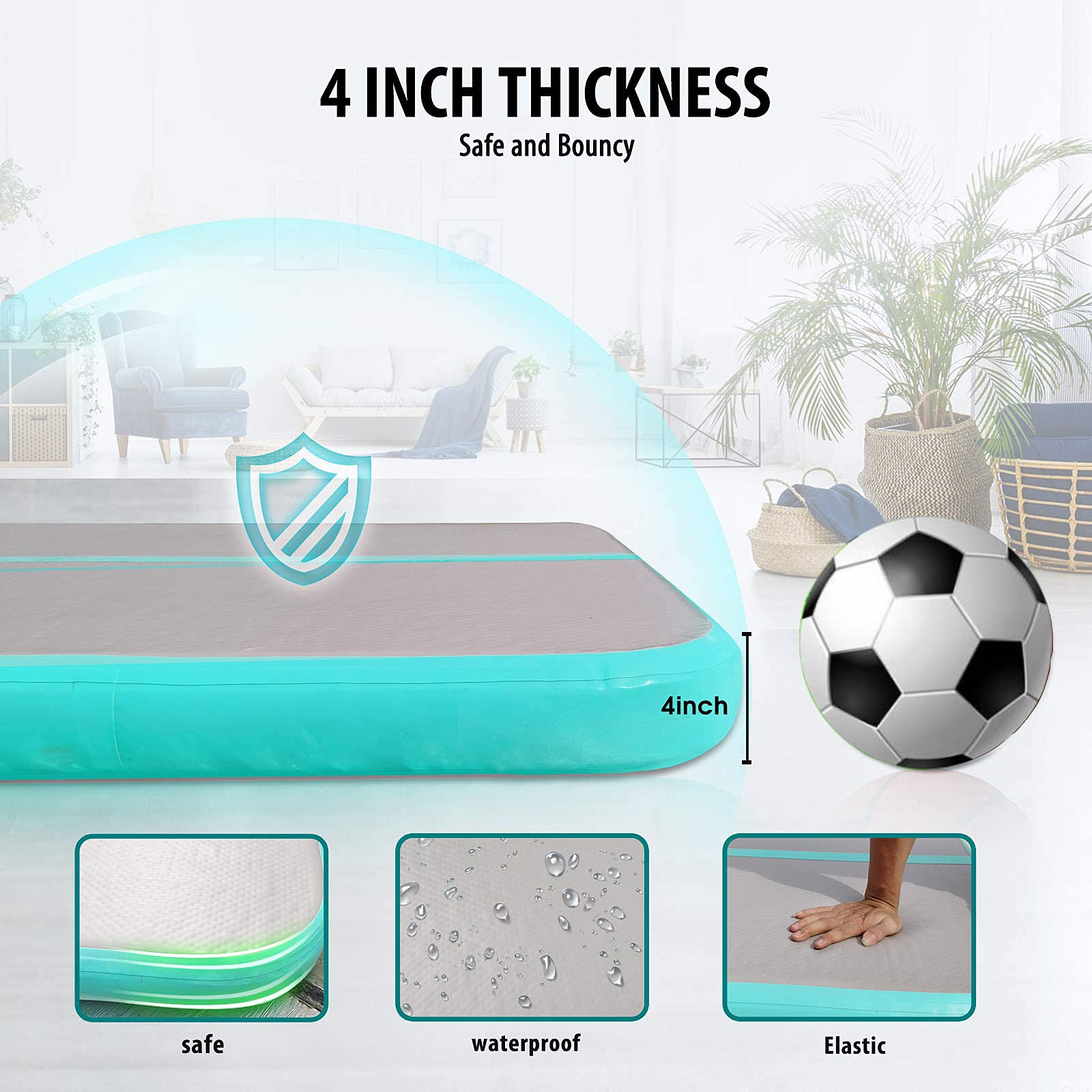 Edostory Inflatable Air Gymnastics Mat 10Ft/13Ft/16Ft/20Ft Training Mats 4 Inches Thick Gymnastics Tracks For Home/Training/Chee