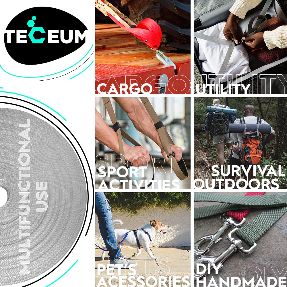 Teceum 2 Inch Webbing - Silver Gray - 50 Yards - 2    Heavy-Duty Wide Webbing For Climbing Outdoors Indoors Crafting Diy