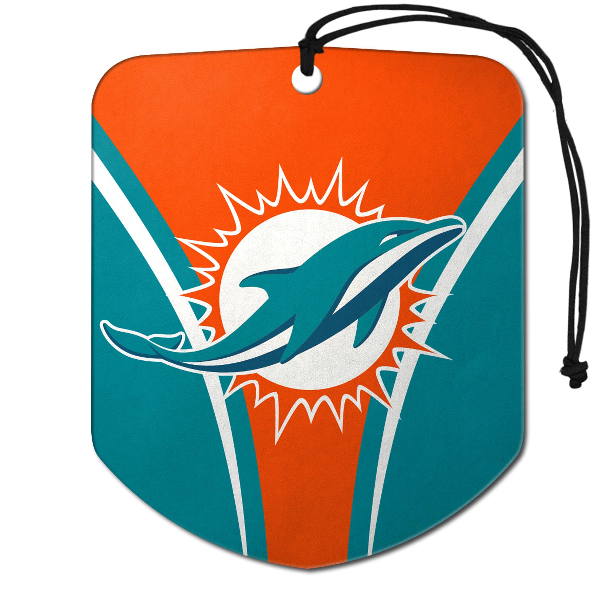 FANMATS 61575 NFL Miami Dolphins Hanging Car Air Freshener, 2 Pack, Black Ice Scent, Odor Eliminator, Shield Design with Team Lo