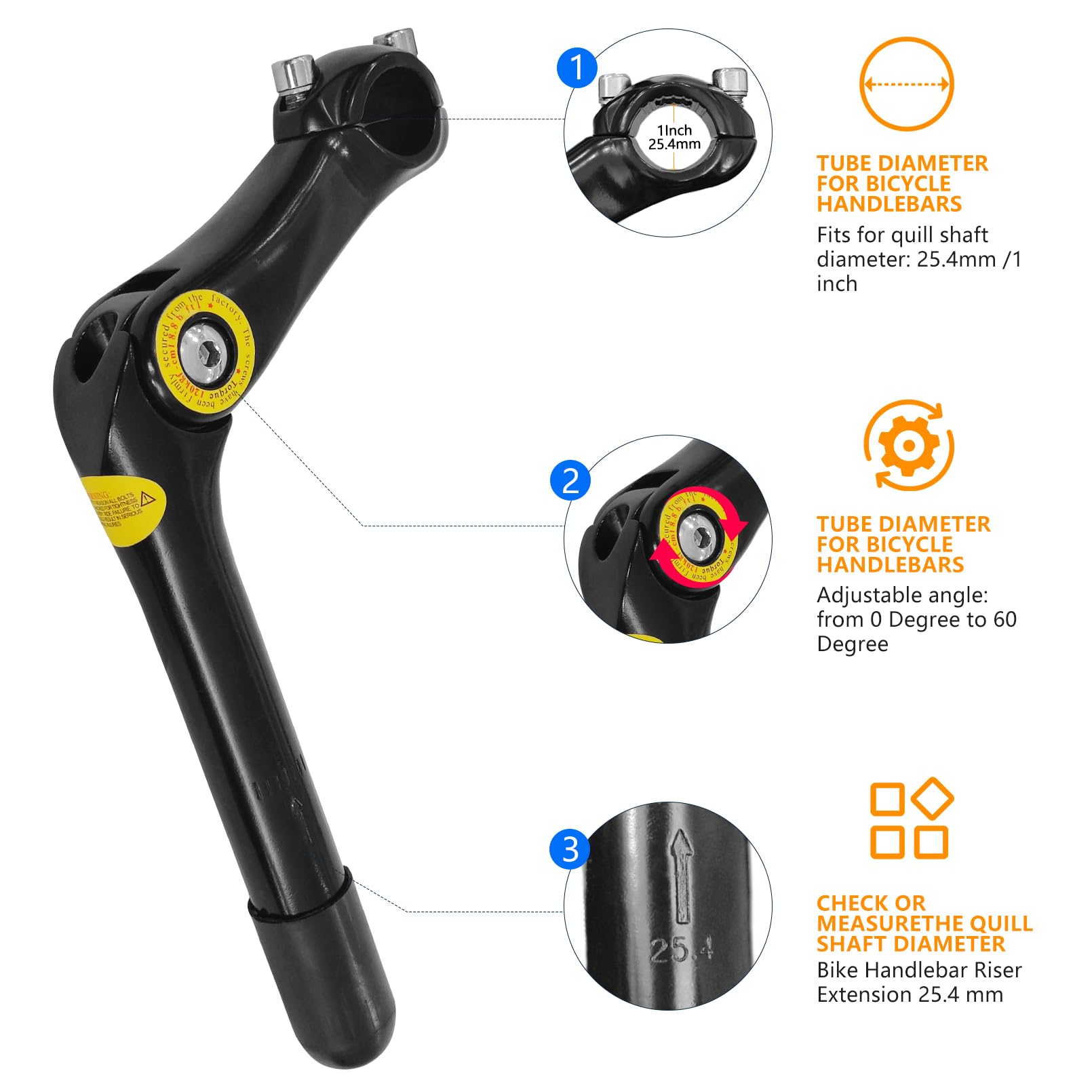Relwears Black Quill Stem Adjustable 25.4Mm Alloy Alum 180Mm Reach 110 * 25.4 For Mountain Bike And Road Bike