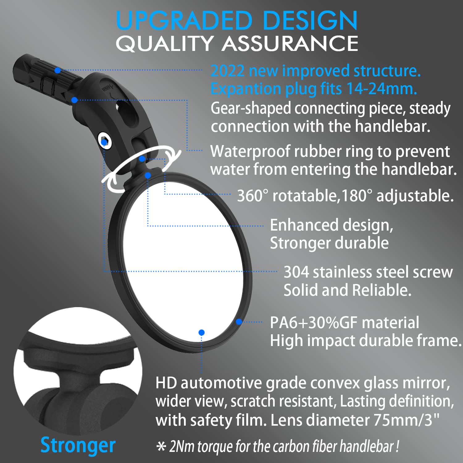 Briskmore Bike Handlebar Mirror,Hd Glass Convex Lens Bicycle Rearview Mirror,Cycling Rear View Mirror, Adjustable Handlebar Wide