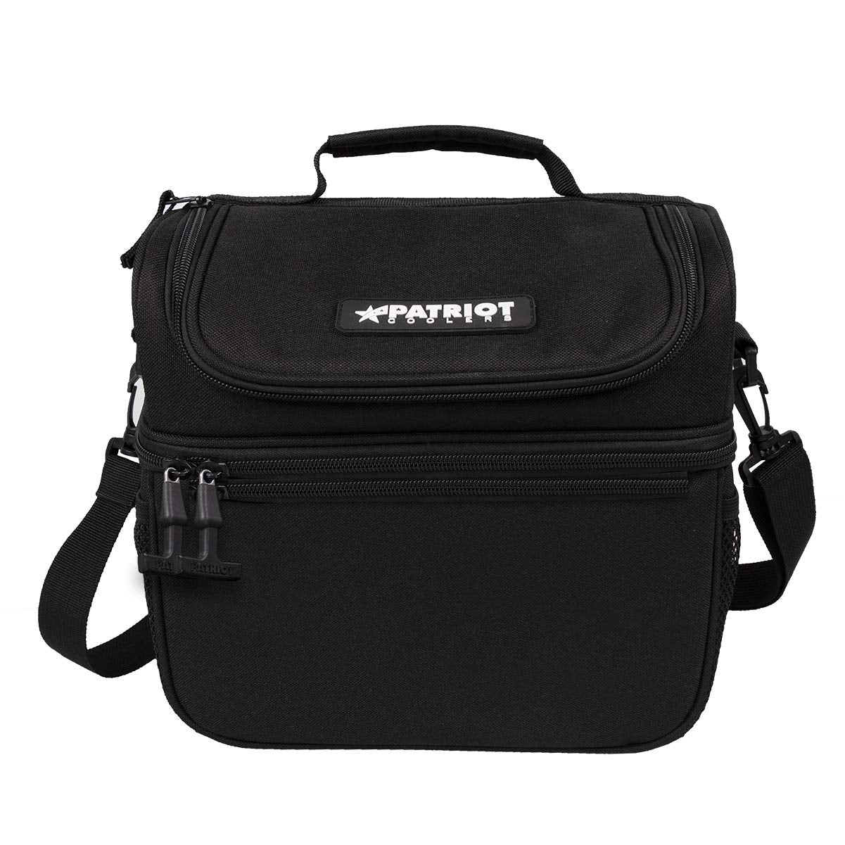 Patriot Coolers Duo Lunch Bag - 15 Can Lunch Cooler With Dual Compartments And Convenient Carry Strap (Black)