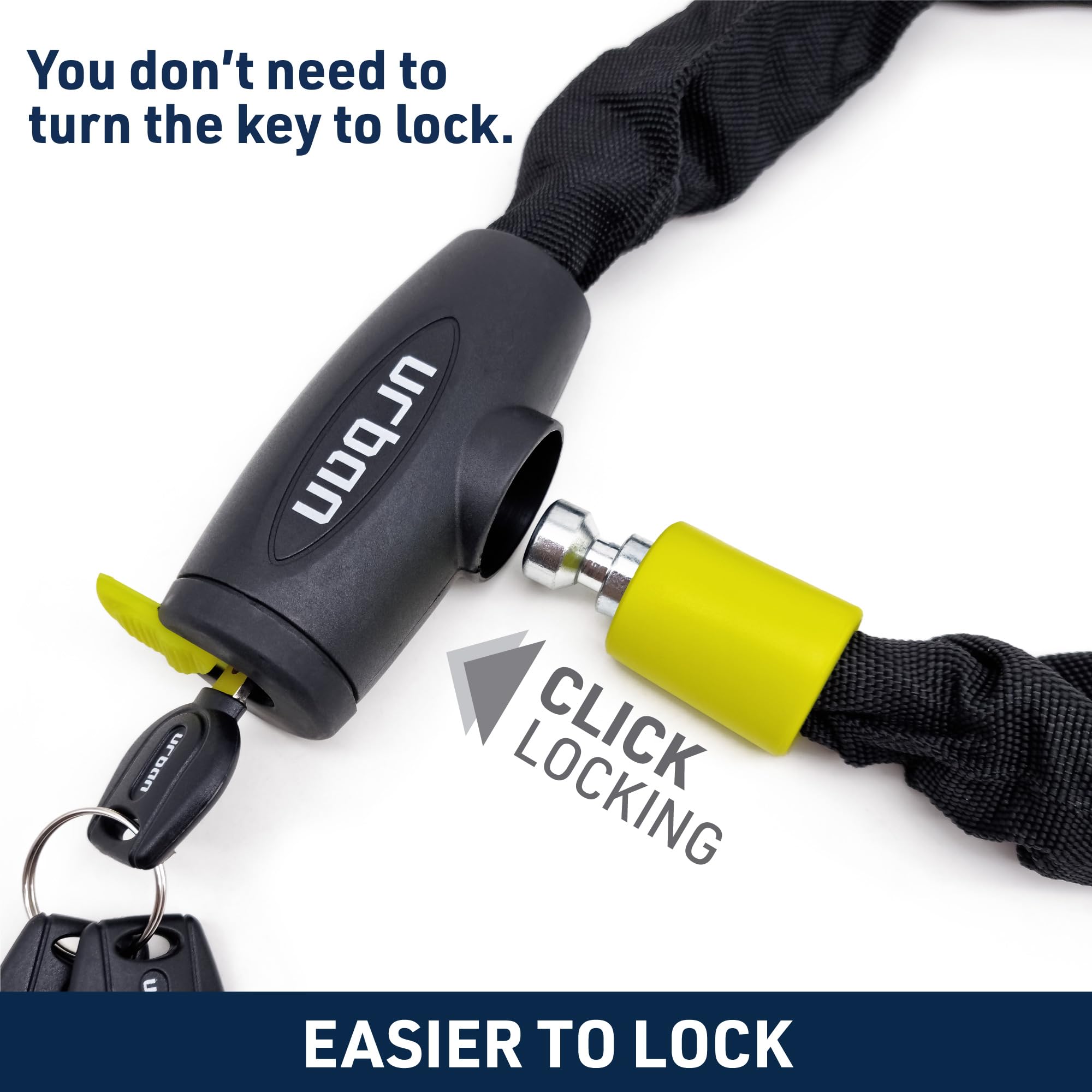Urban Xk120 Bike Chain Lock, Anti-Theft Chain With Key, Motorcycle, Scooter And Bicycle Security Lock, Hardened Steel, 120 Cm, L