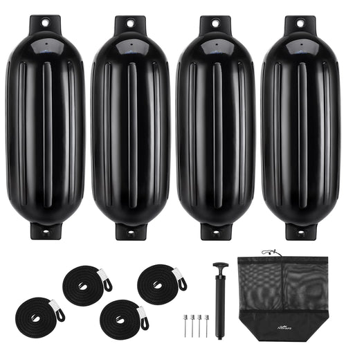 Affordura Boat Fender 4 Pack Boat Bumpers Fenders With 4 Ropes, Boat Bumpers For Pontoon Boat Fenders Inflatable (Black, 85 Inch