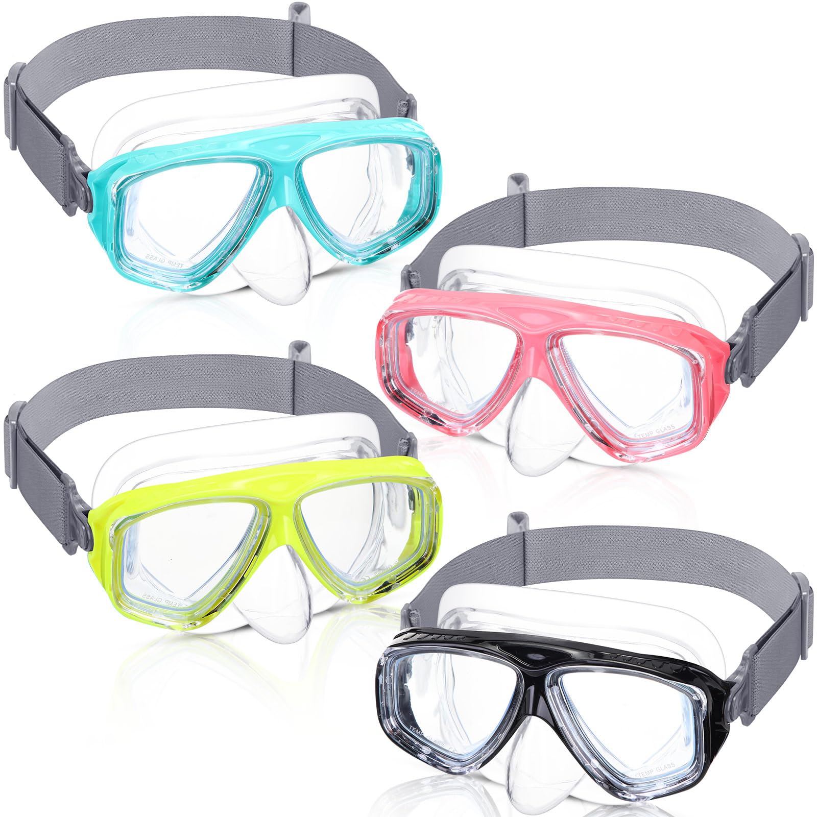 Flutesan 4 Pcs Kids Youth Swim Goggles with Nose Cover Elastic Strap Diving Swim Mask Swimming Waterproof Snorkel Goggle(Black, 