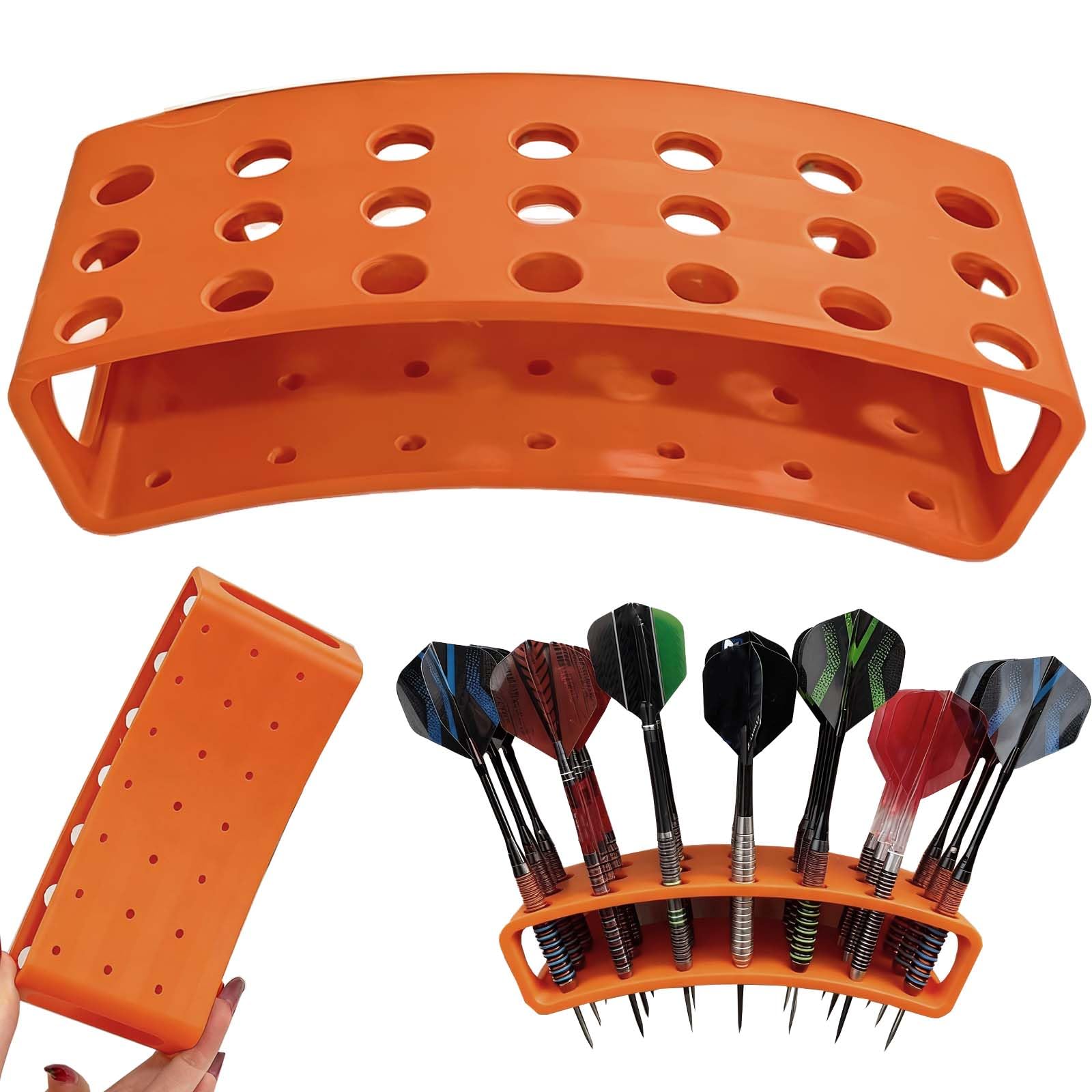 Wall Mounted Dart Holder | 21 Tip Darts Storage and Display Rack | Game Room Organizer Accessory (Orange)