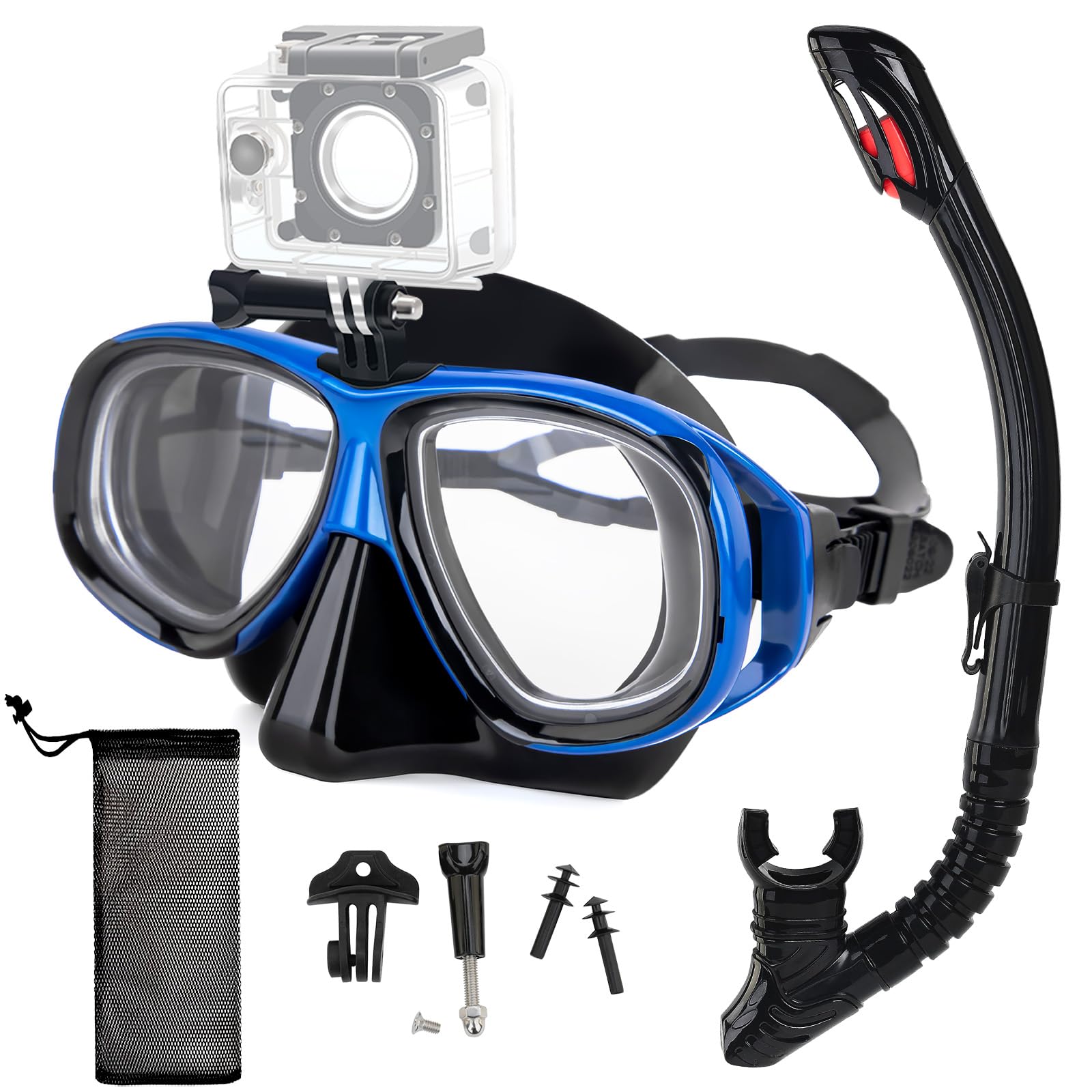 Nearsighted Snorkeling Gear for Adults Youth, Professional Full Dry Top Silicone Snorkel Set, Anti-Fog Scuba Diving Mask with Ad