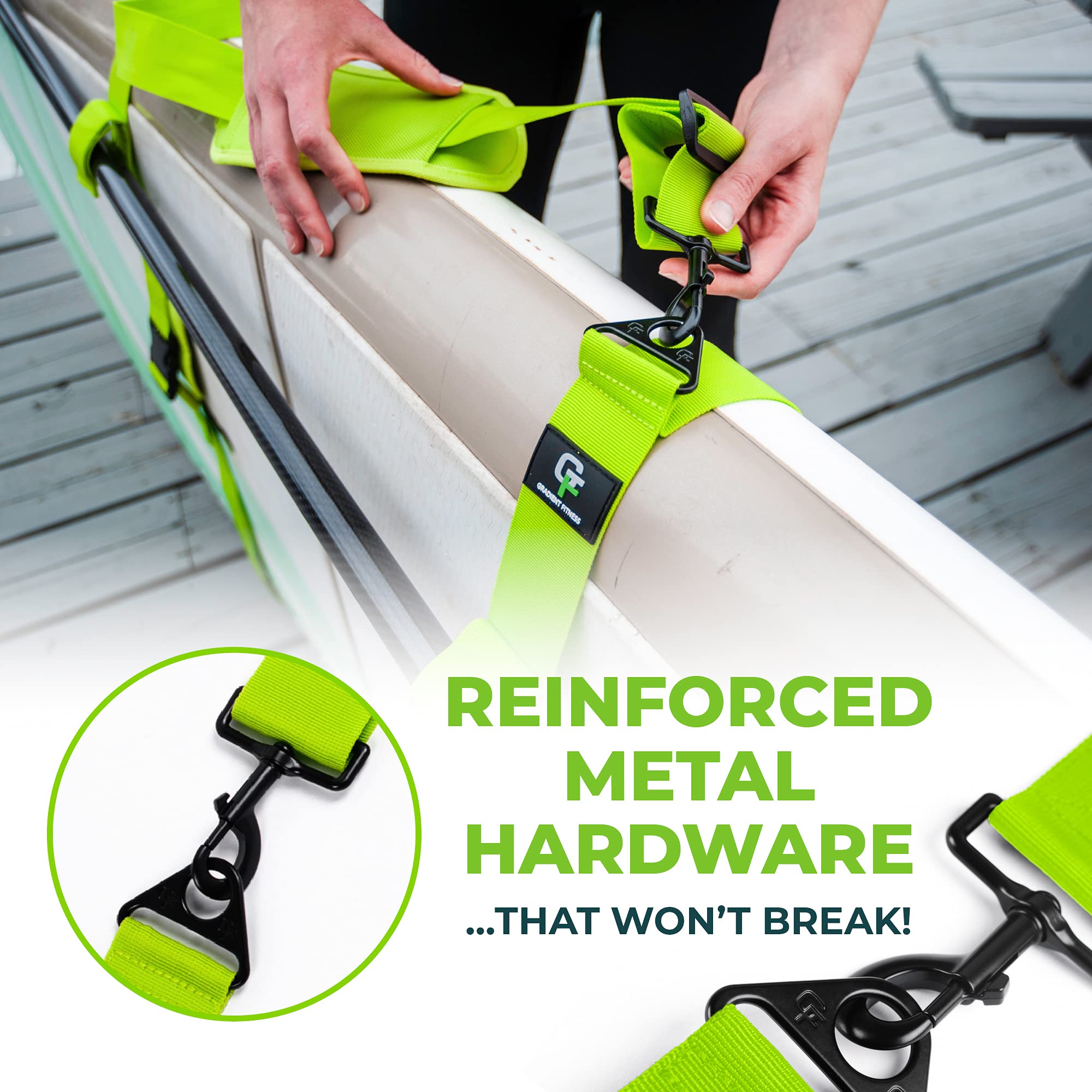 Gradient Fitness Kayak Paddle Board Carrier (Green)Surfboard Straps For Shoulder  Hands-Free Carrying Straps For Paddleboards Wi