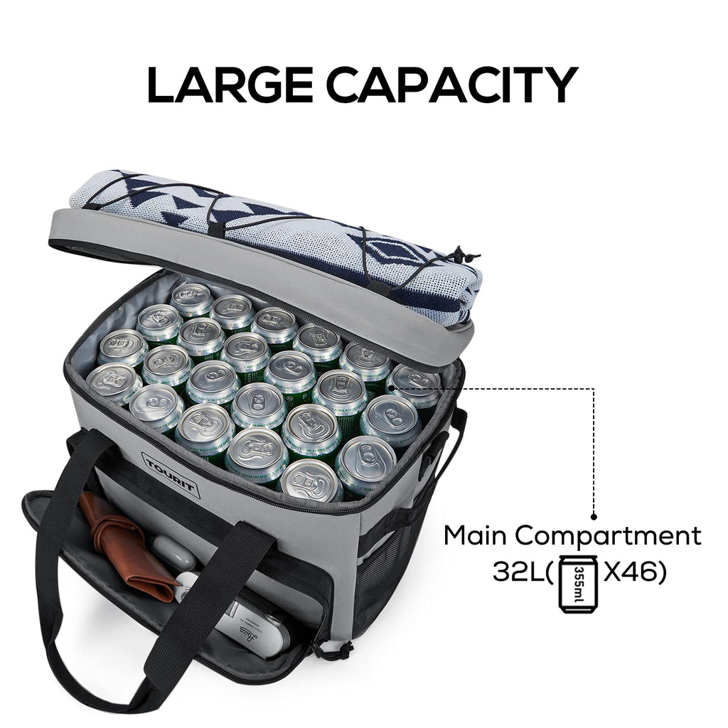 Tourit Cooler Bag 46-Can Insulated Soft Cooler Portable Cooler Bag 32L Lunch Coolers For Picnic, Beach, Work, Trip, Grey