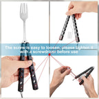 Eaasty 3 Pieces Butterfly Comb,Fork And Spoon Set,Tactical Stainless Steel Folding Butterfly Spoon For Camping Hunting Travel Ou