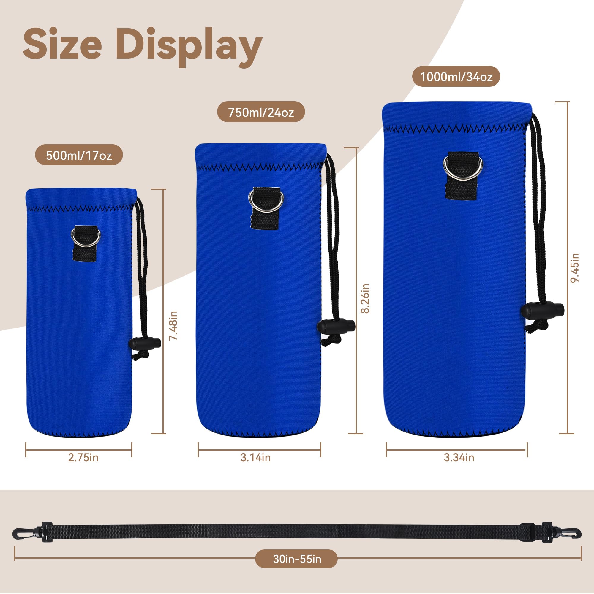 Aupet Water Bottle Sling Carrier,Insulated Water Bottle Holder Bag Case Pouch For Boys Girls 500Ml Adjustable Shoulder Strap, Gr
