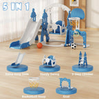 Korimefa 5-In-1 Kids Slide And Swing Set, Toddler Slide With Basketball Hoop, Swing, Outdoor Indoor Playground For Toddlers 1-3