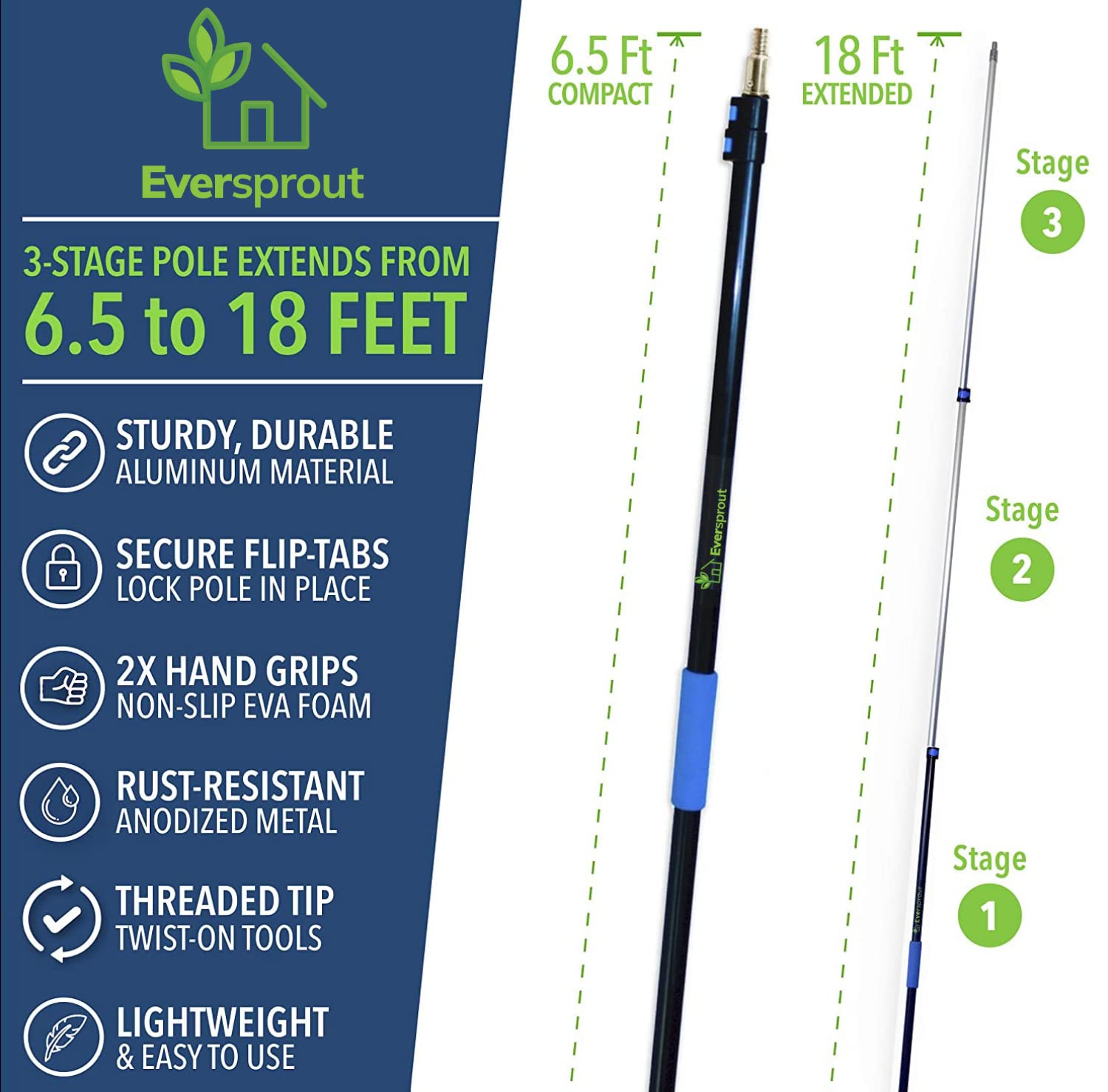 Eversprout Boat Hook Attachment For Extension Pole | Floats & Super Strong Design | Big Reach For Docking | Twists Onto 3/4-Inch