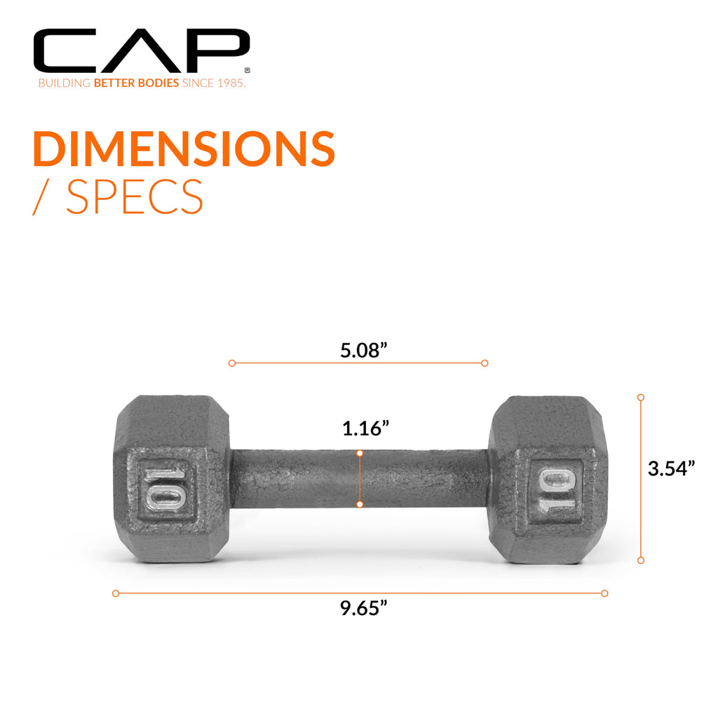 Cap Barbell Cast Iron Hex Dumbbell, Single, 10 Lb