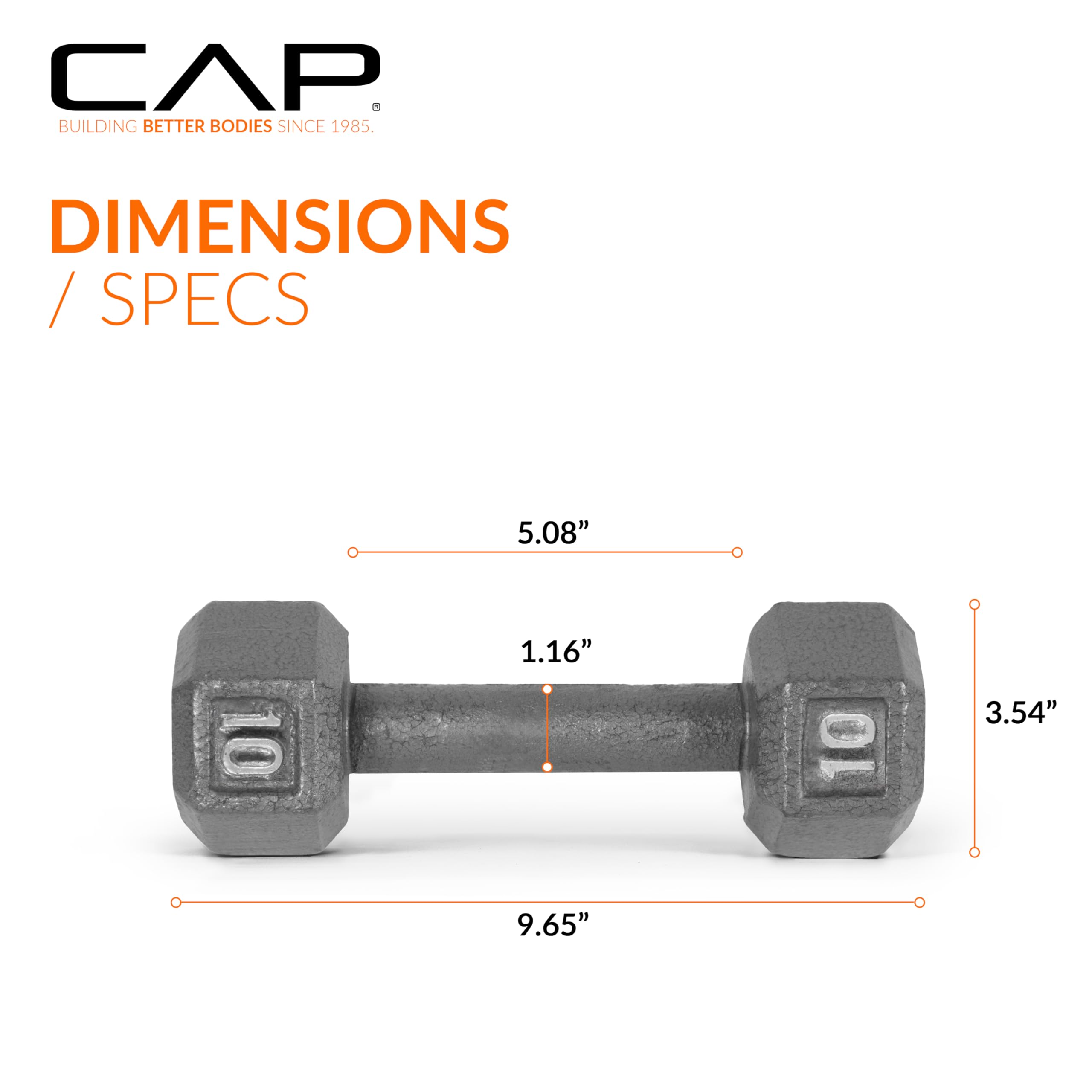 Cap Barbell Cast Iron Hex Dumbbell, Single, 10 Lb